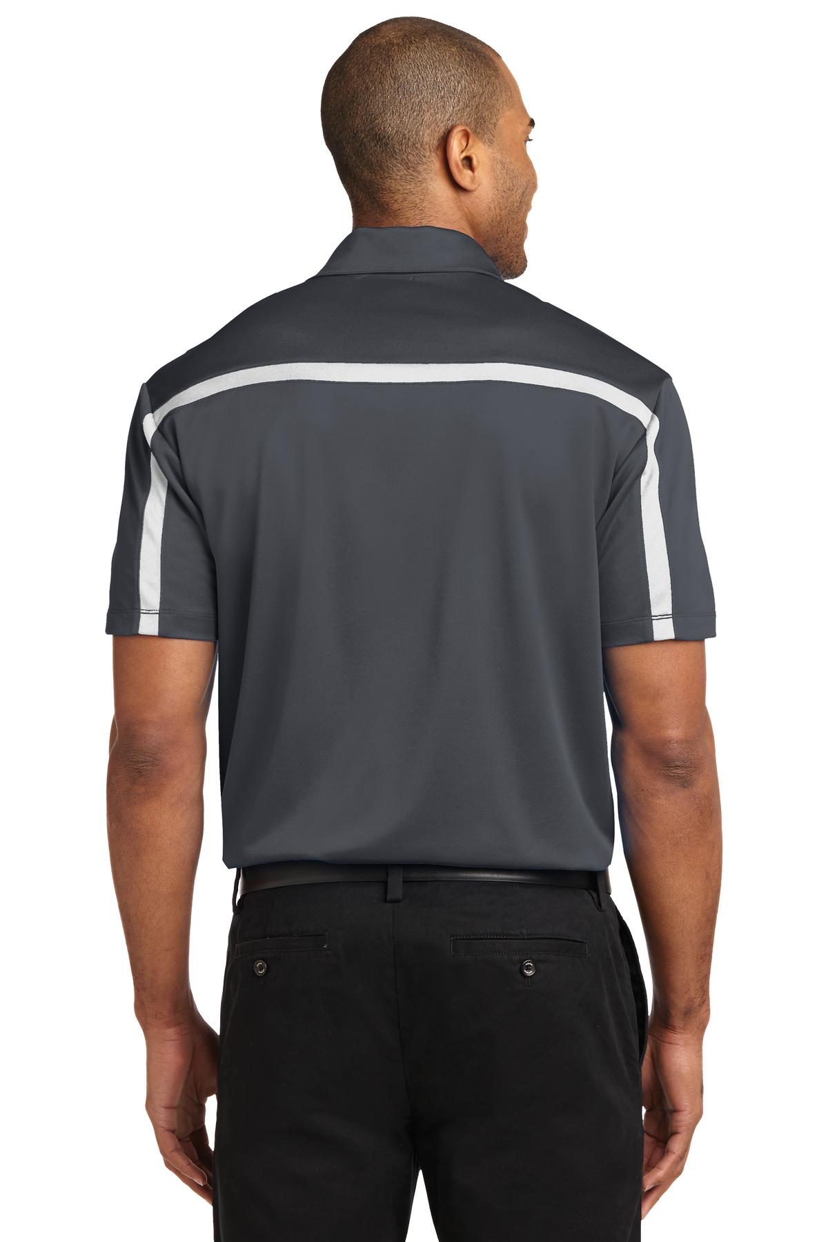 Steel Gy/White Port Authority Silk Touch Performance Colorblock Stripe Polo. K547