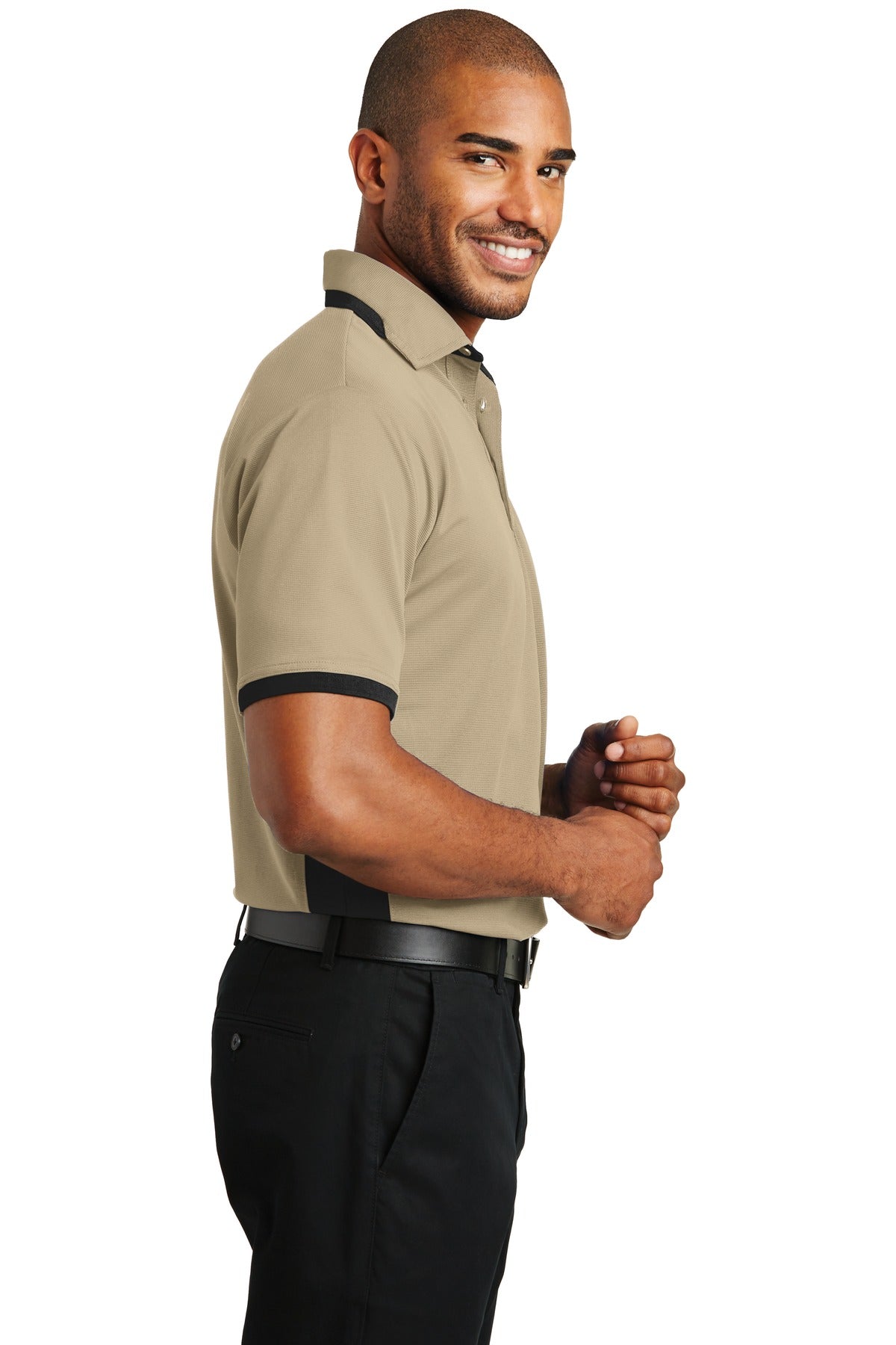Stone/Black Port Authority Dry Zone Colorblock Ottoman Polo. K524