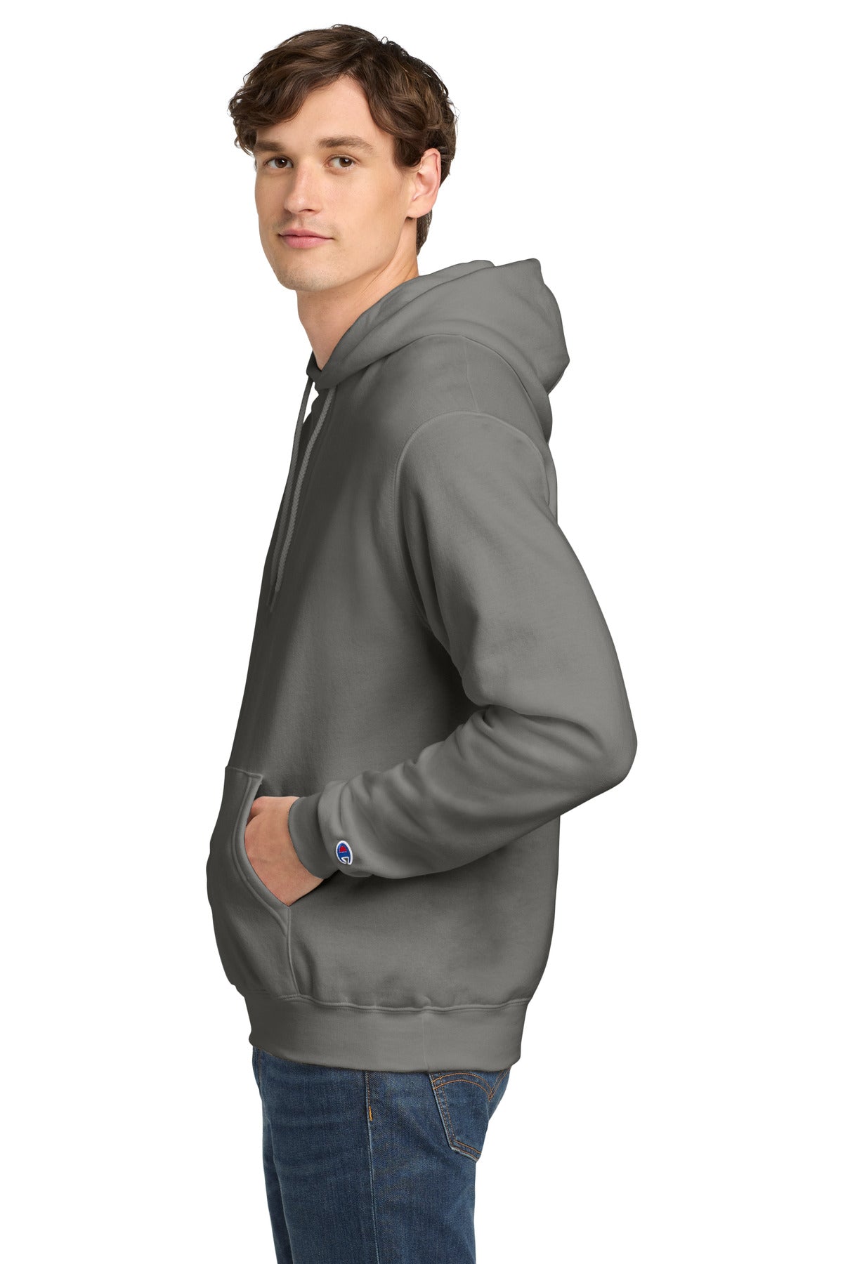 StoneGray Champion Powerblend Pullover Hoodie. S700