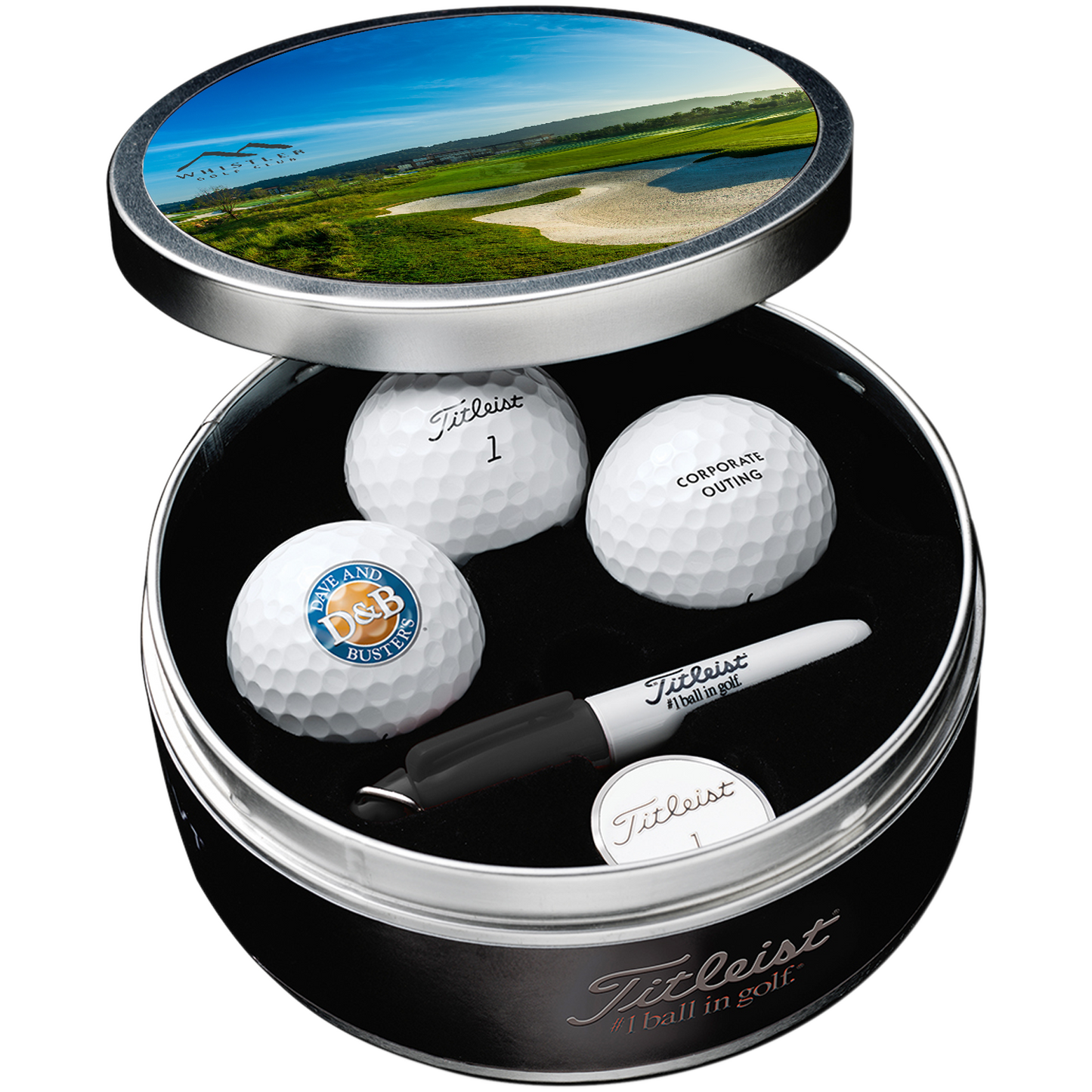 White Titleist Custom Golf Ball Commemorative Tin Kit