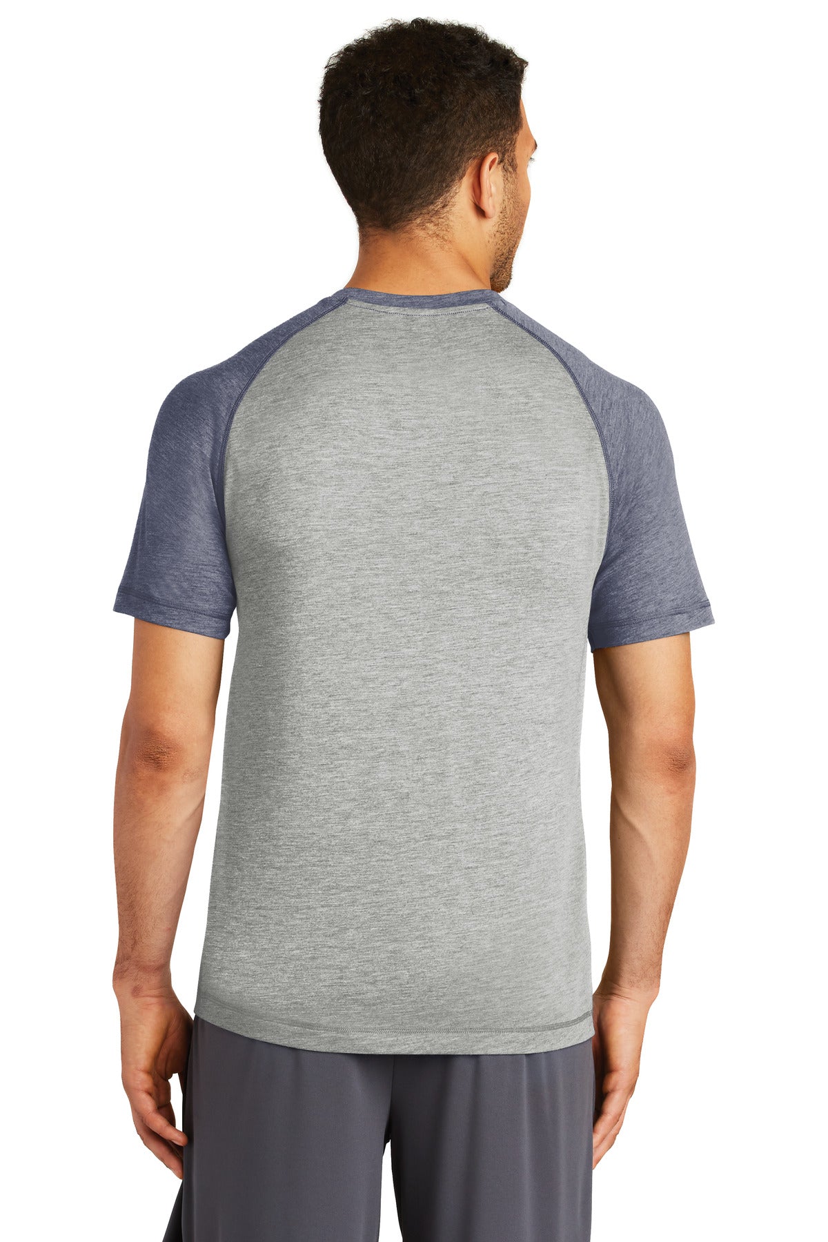 Tr Navy He/LGH Sport-Tek PosiCharge Tri-Blend Wicking Raglan Tee. ST400