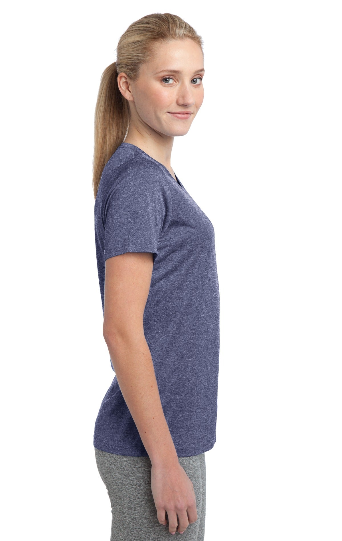 Tr Navy Hthr Sport-Tek Women's Heather Contender Scoop Neck Tee. LST360