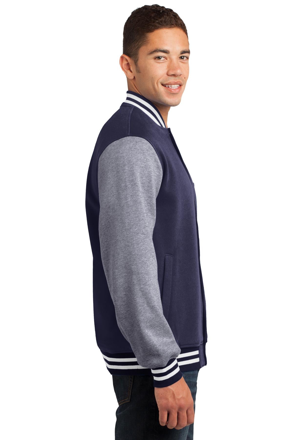 Tr Navy/Vnt He Sport-Tek Fleece Letterman Jacket. ST270