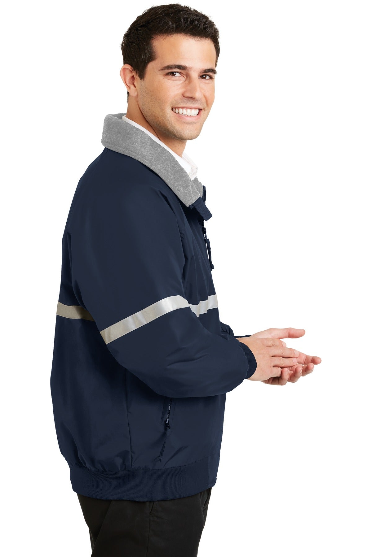 Tr Ny/Gry/Refl Port Authority Challenger Jacket with Reflective Taping J754R