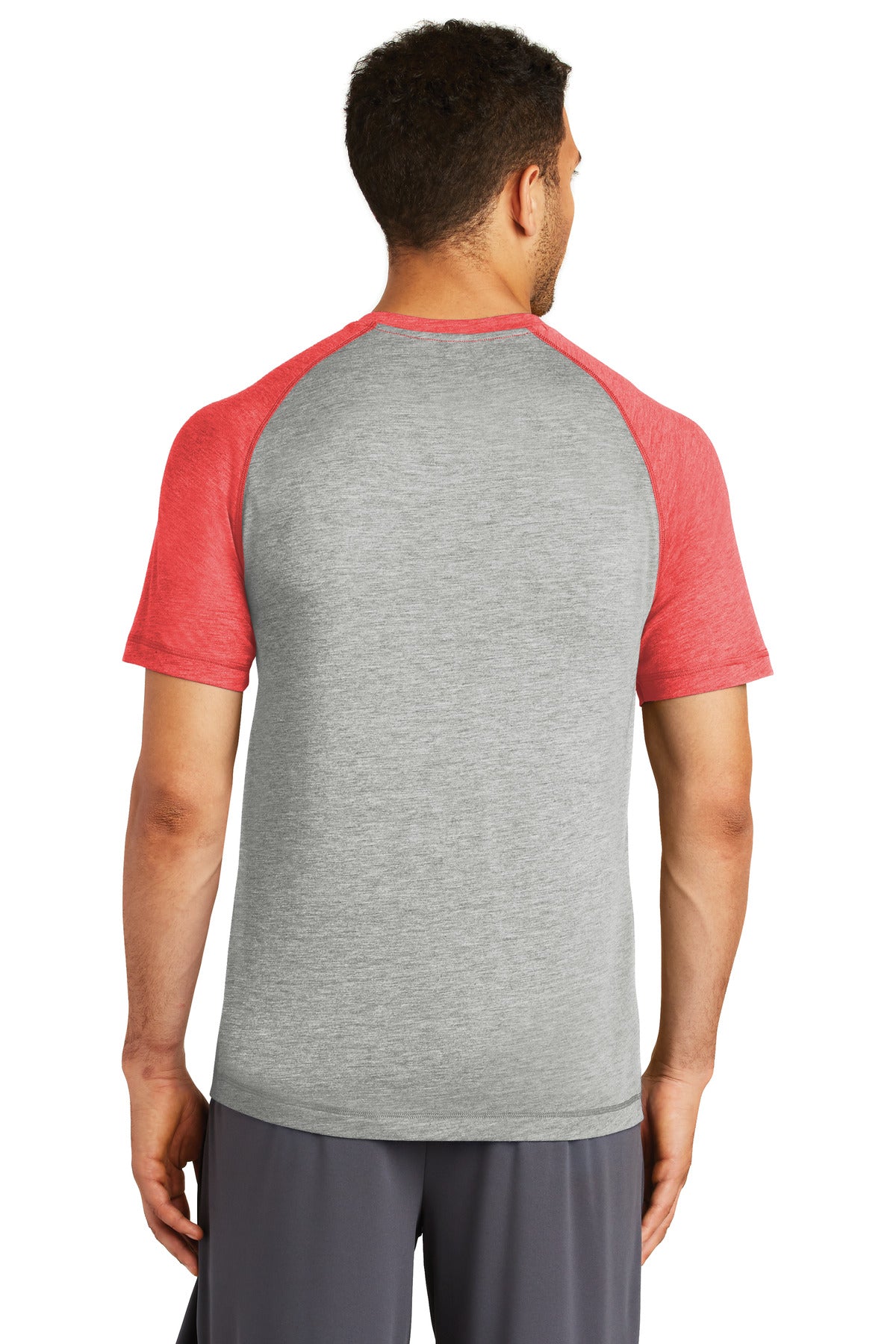 Tr Red Hth/LGH Sport-Tek PosiCharge Tri-Blend Wicking Raglan Tee. ST400