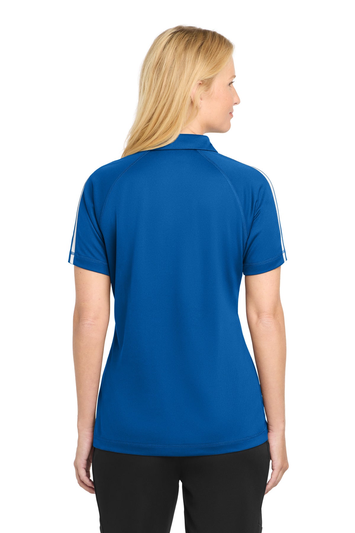 Tr Royal/White Sport-Tek Women's PosiCharge Micro-Mesh Colorblock Polo. LST685