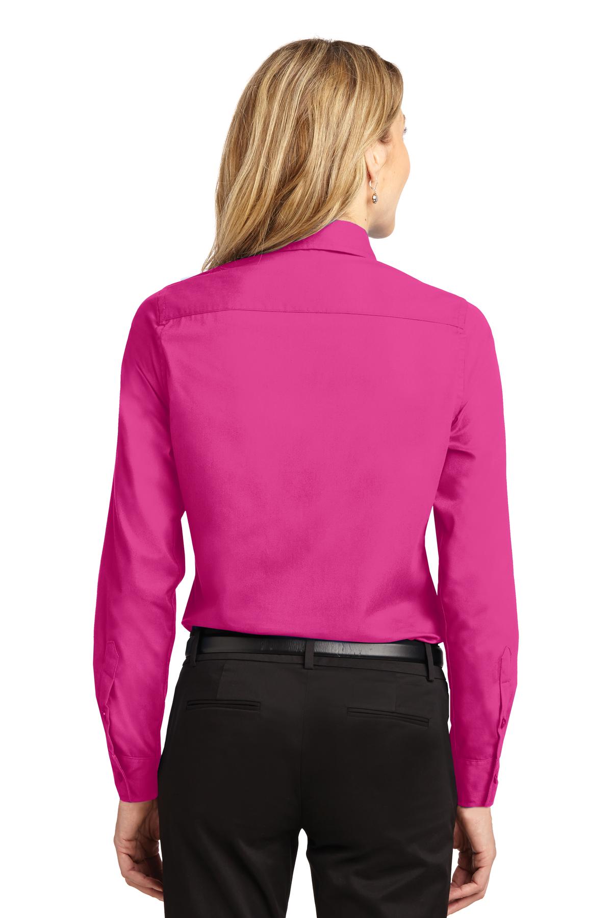 Tropical Pink Port Authority Women's Long Sleeve Easy Care Shirt. L608