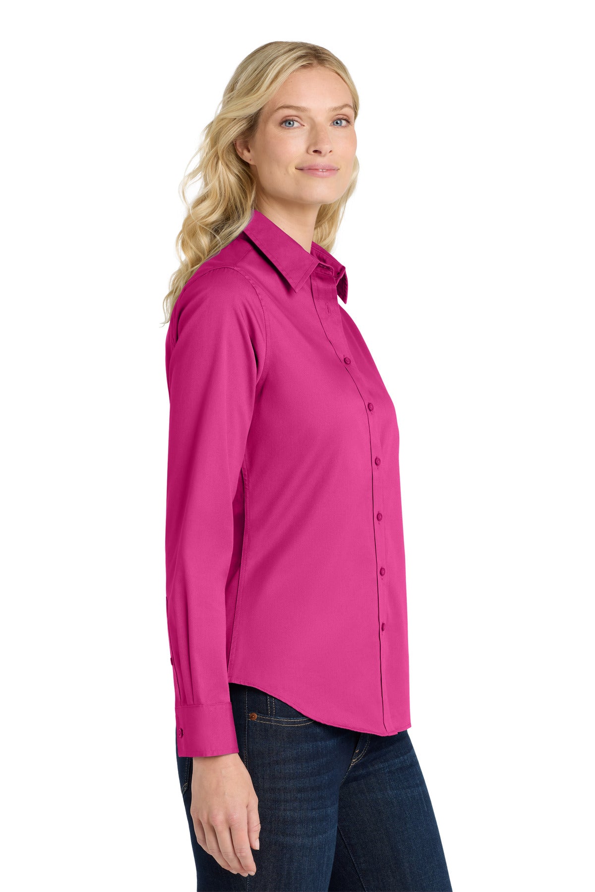 Tropical Pink Port Authority Women's Long Sleeve Easy Care Shirt. L608