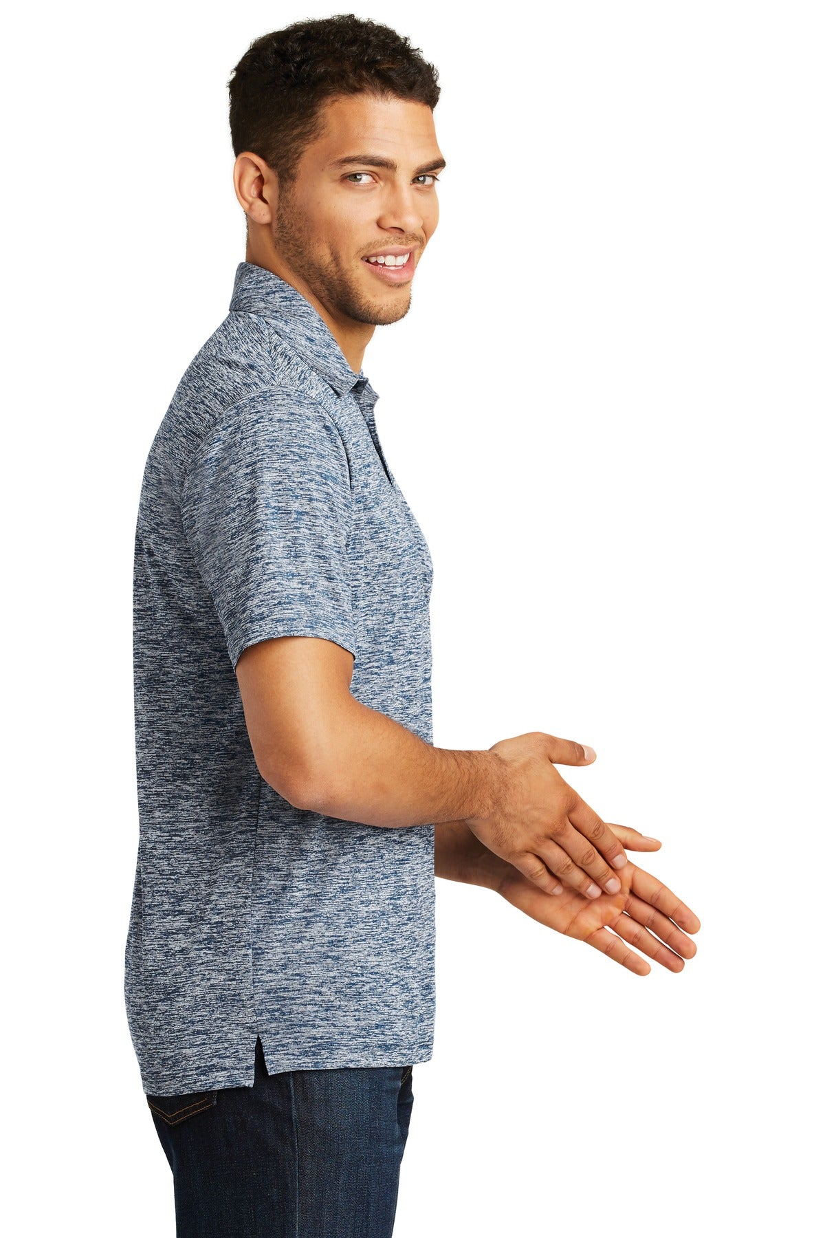 True Navy Elec Sport-Tek PosiCharge Electric Heather Polo. ST590