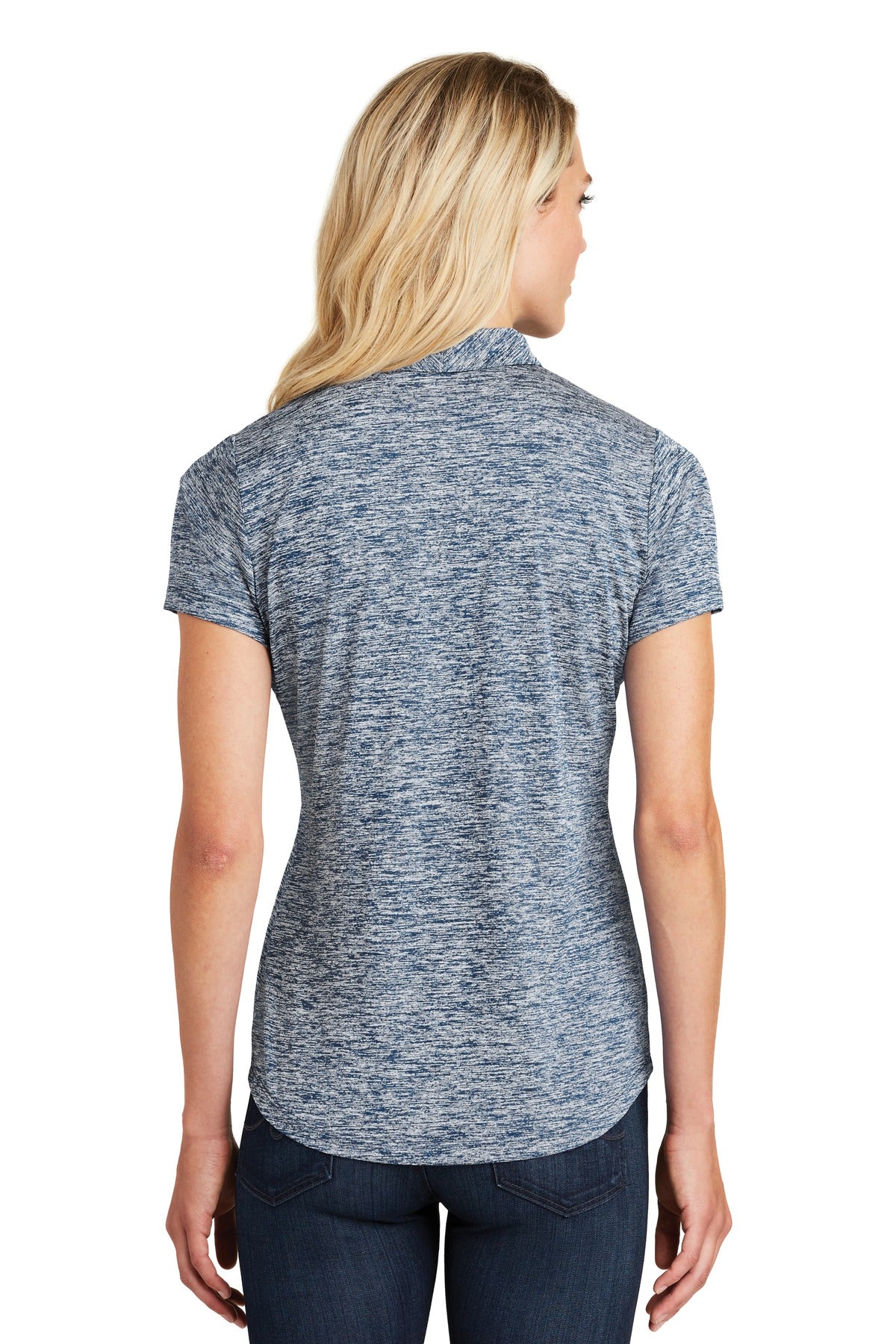 True Navy Elec Sport-Tek Women's PosiCharge Electric Heather Polo. LST590