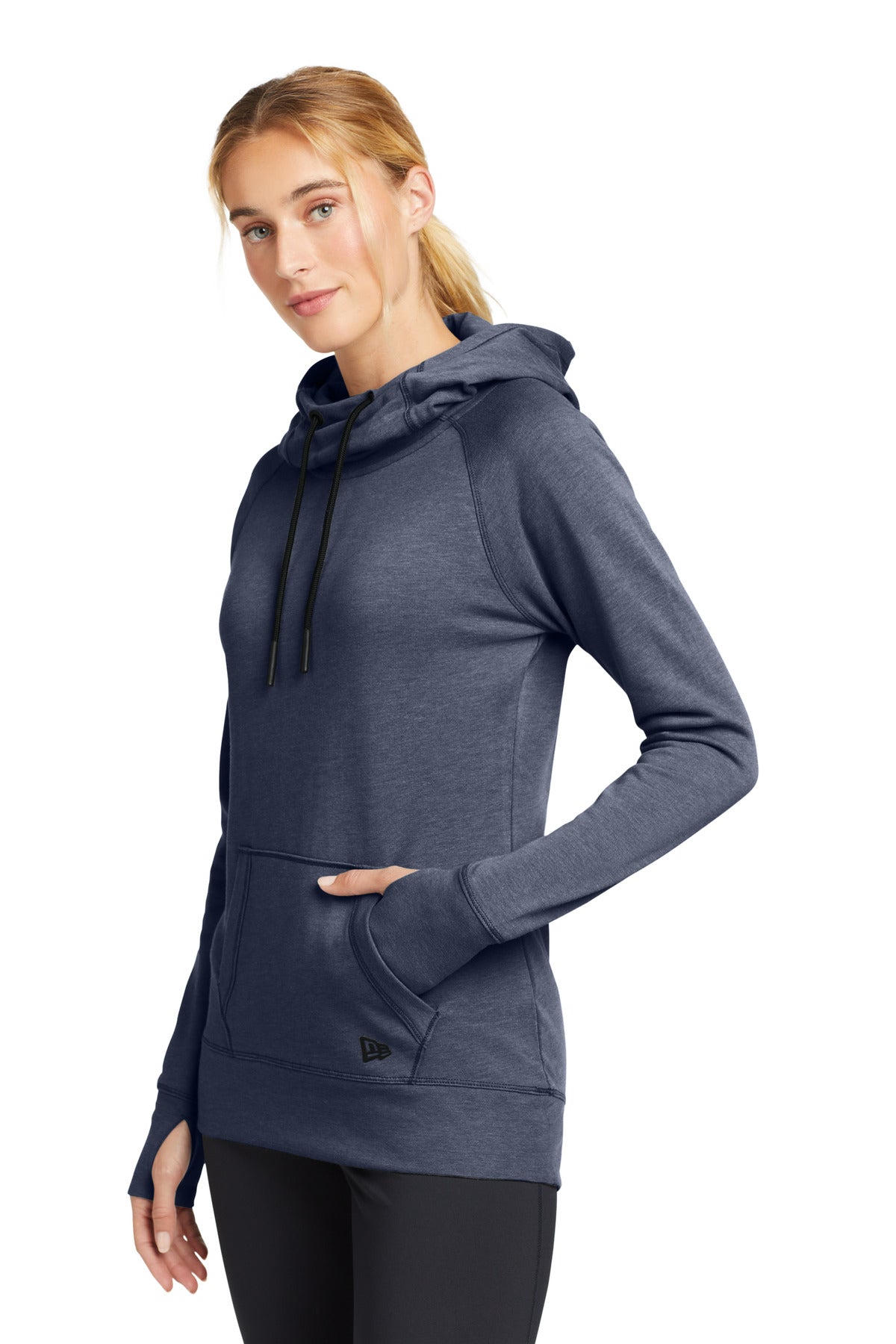 True Navy Hthr New Era Women's Tri-Blend Fleece Pullover Hoodie. LNEA510