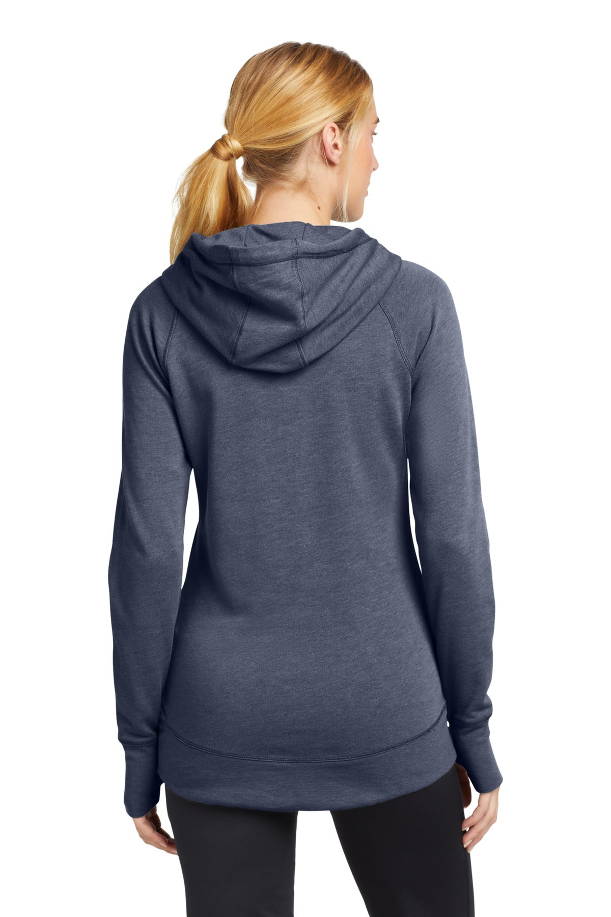 True Navy Hthr New Era Women's Tri-Blend Fleece Pullover Hoodie. LNEA510