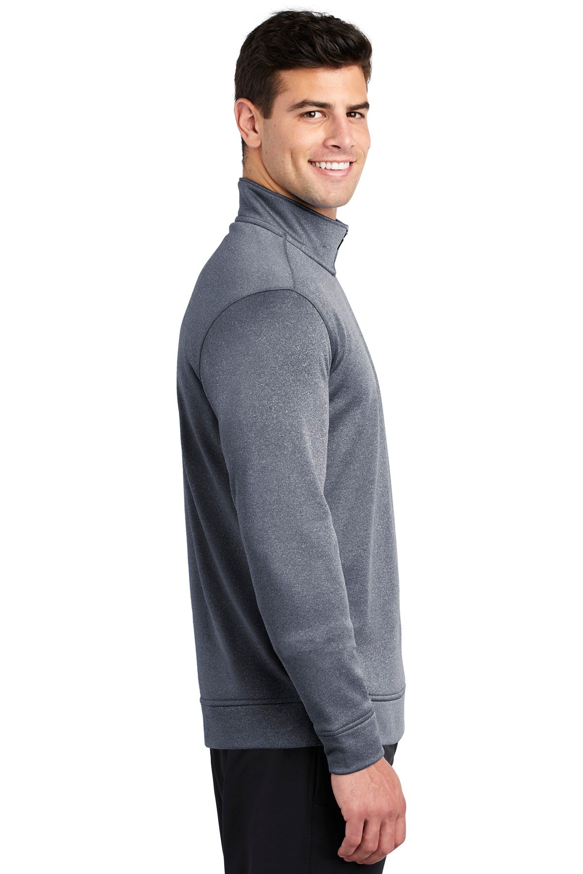 True Navy Hthr Sport-Tek PosiCharge Sport-Wick Heather Fleece 1/4-Zip Pullover. ST263