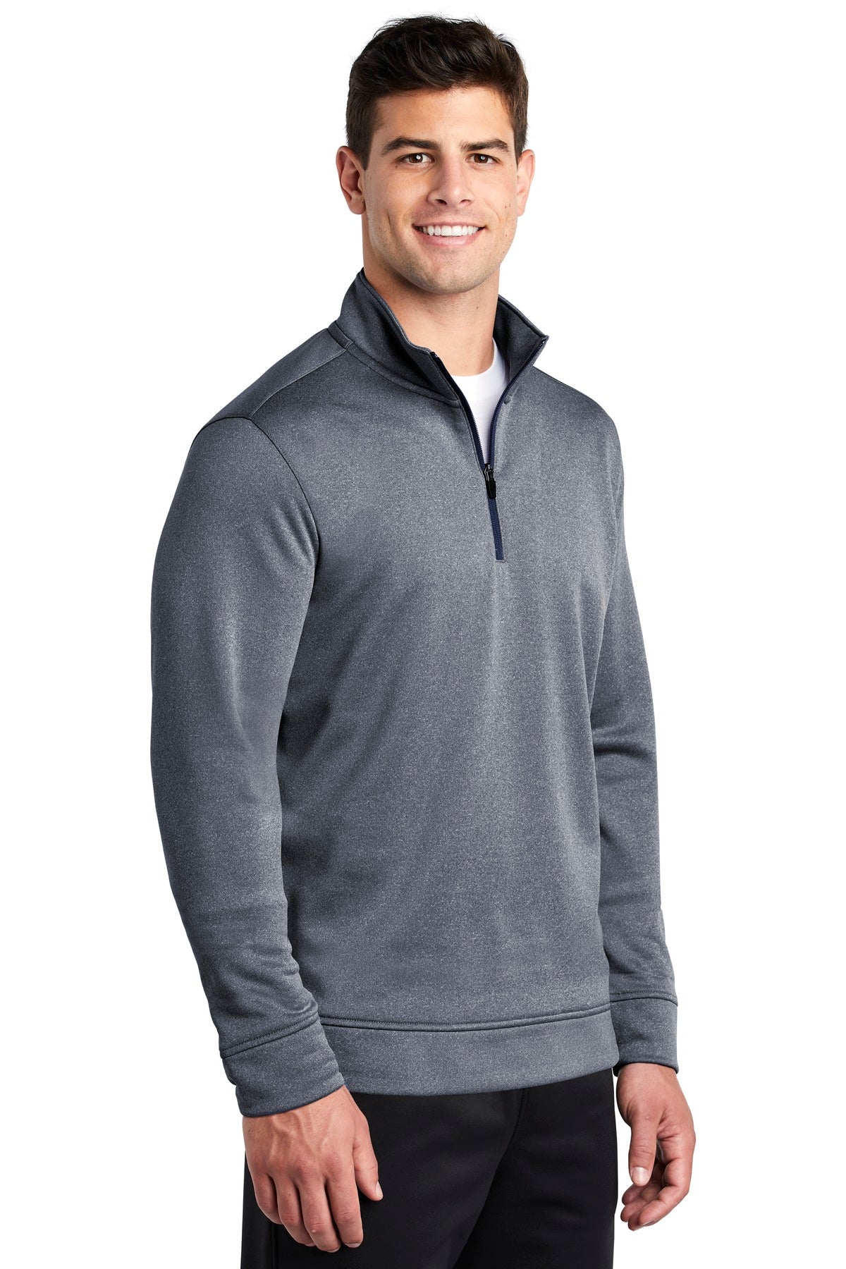 True Navy Hthr Sport-Tek PosiCharge Sport-Wick Heather Fleece 1/4-Zip Pullover. ST263