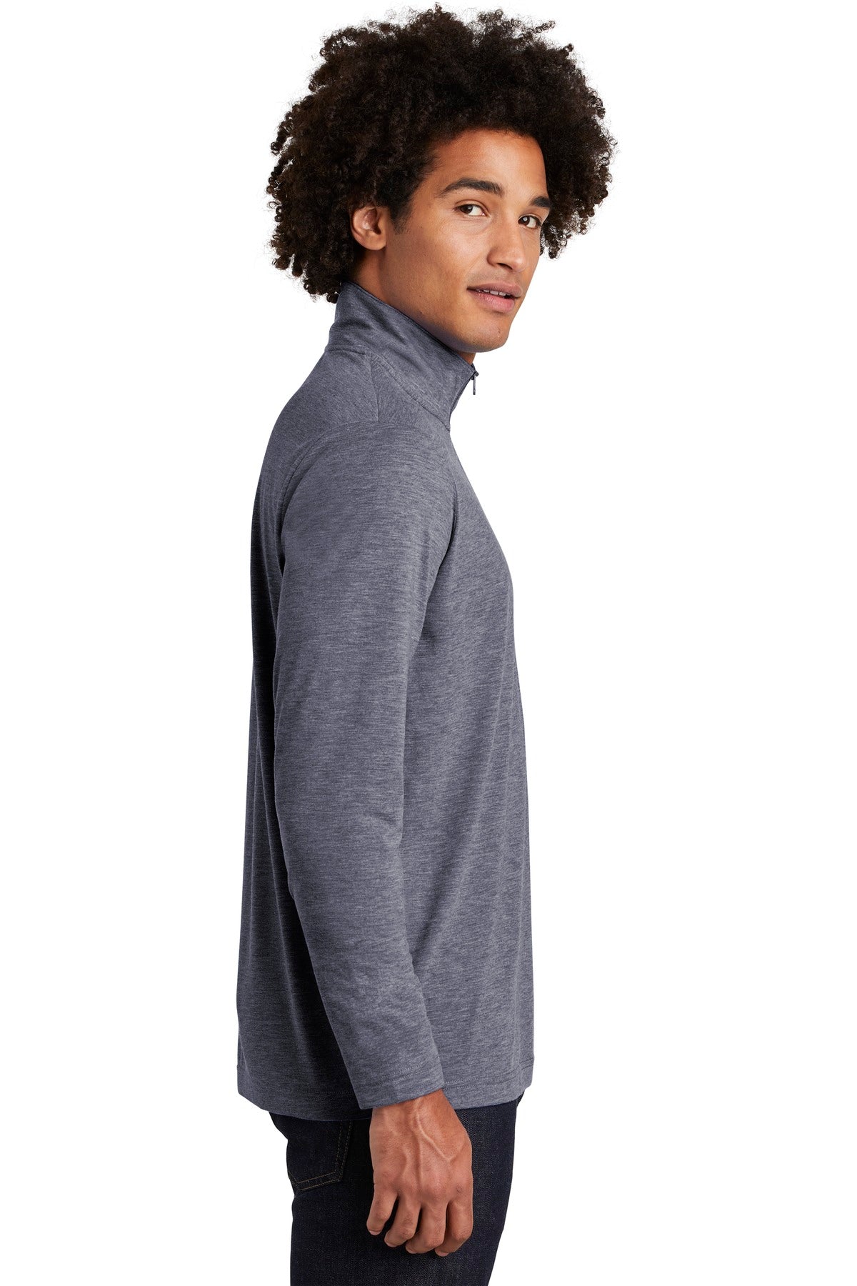 True Navy Hthr Sport-Tek PosiCharge Tri-Blend Wicking 1/4-Zip Pullover. ST407