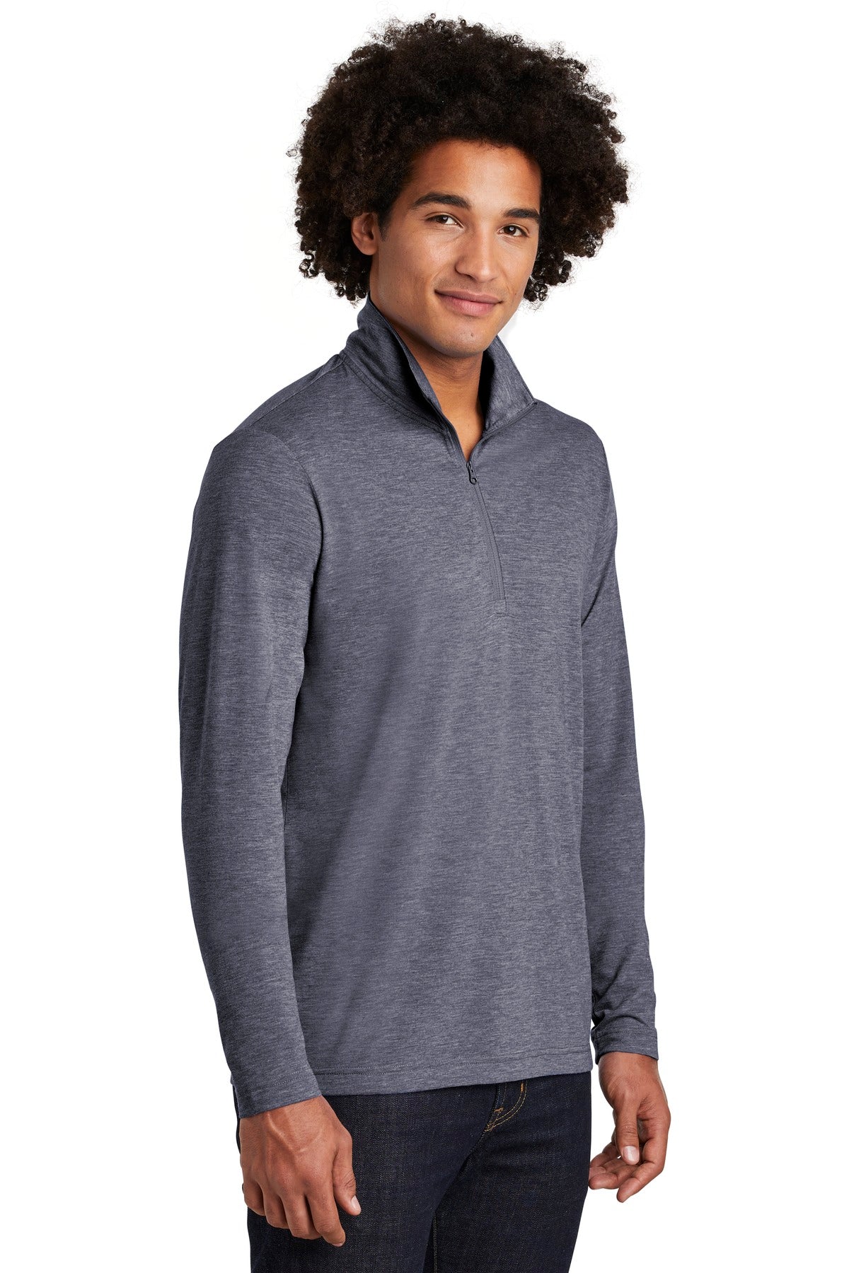 True Navy Hthr Sport-Tek PosiCharge Tri-Blend Wicking 1/4-Zip Pullover. ST407