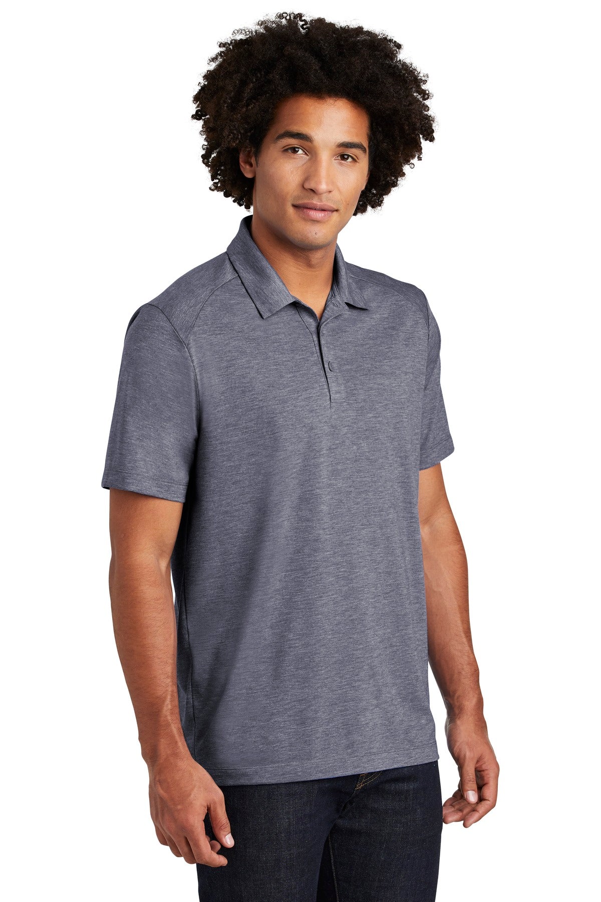 True Navy Hthr Sport-Tek PosiCharge Tri-Blend Wicking Polo. ST405