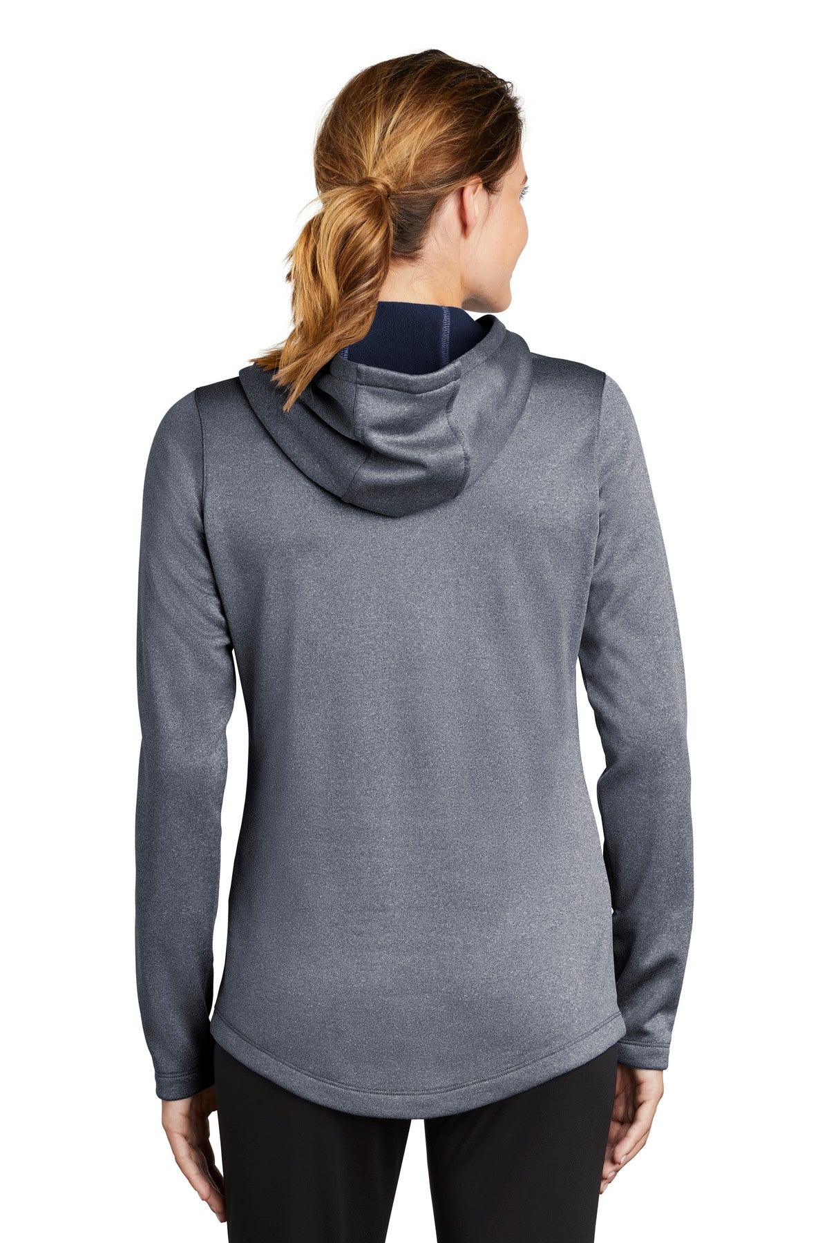 True Navy Hthr Sport-Tek Women's PosiCharge Sport-Wick Heather Fleece Hooded Pullover. LST264