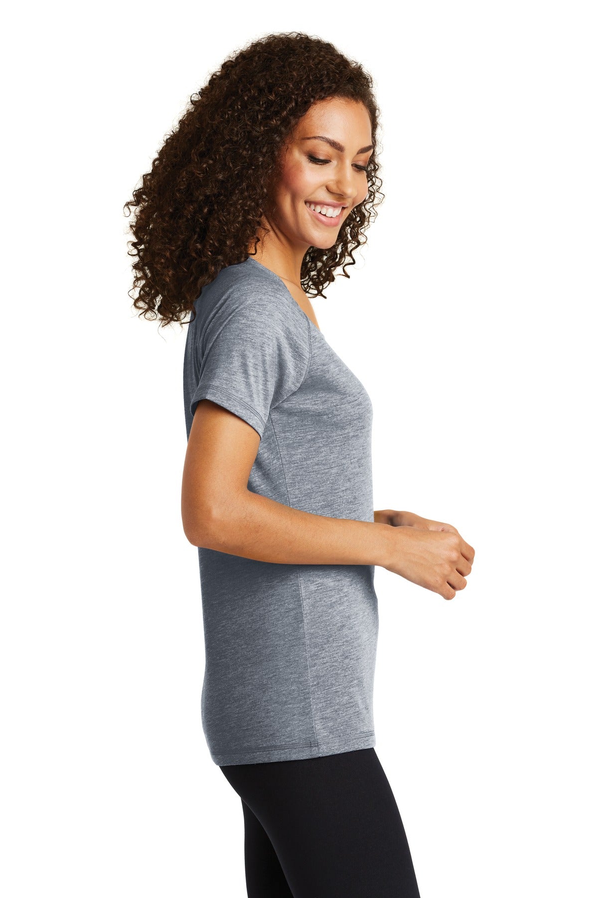 True Navy Hthr Sport-Tek Women's PosiCharge Tri-Blend Wicking Scoop Neck Raglan Tee. LST400