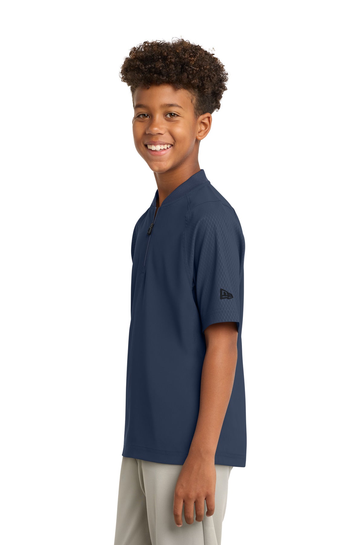 True Navy New Era Youth Cage Short Sleeve 1/4-Zip Jacket. YNEA600