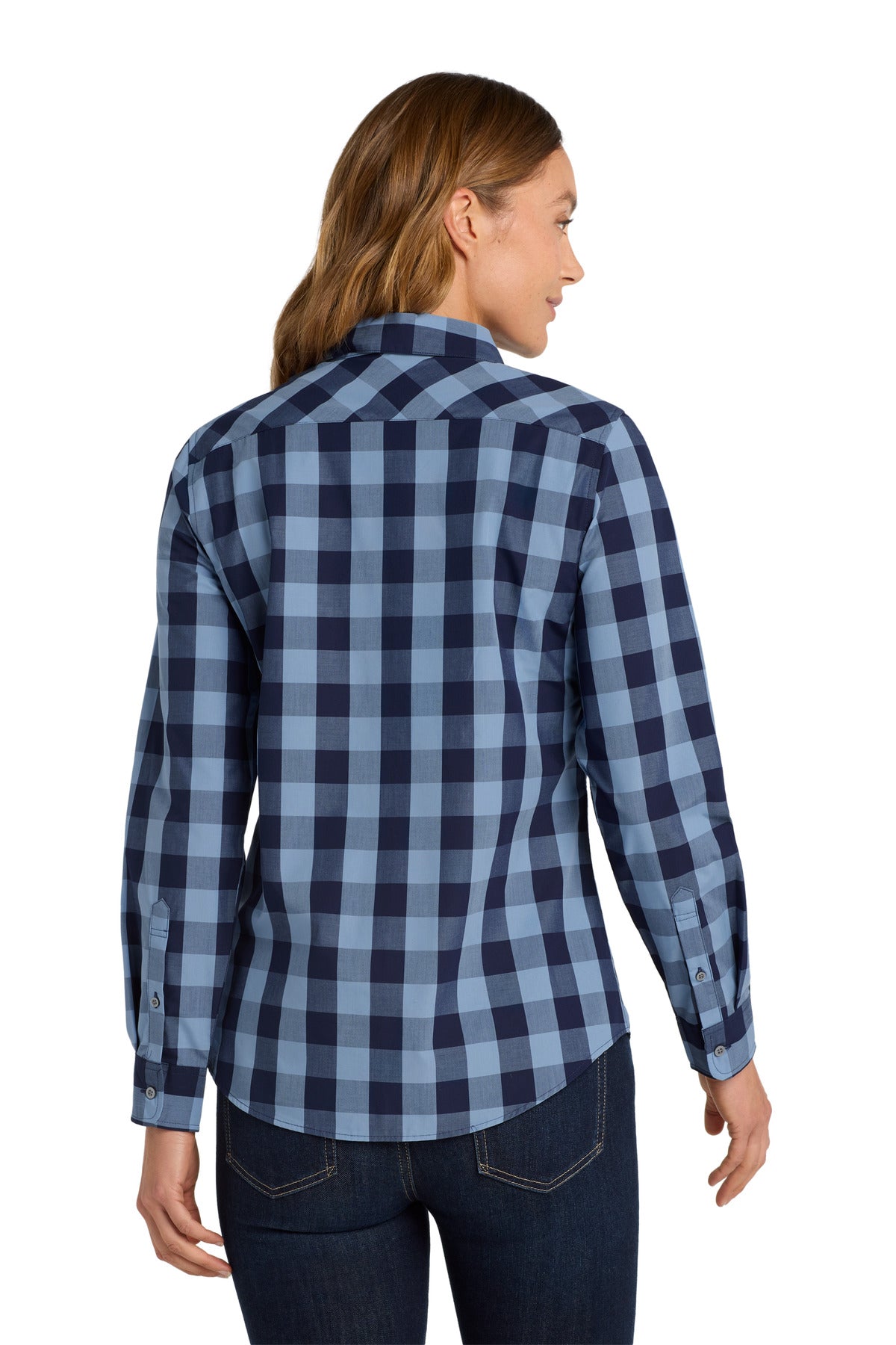 True Navy Port Authority Women's Everyday Plaid Shirt. LW670