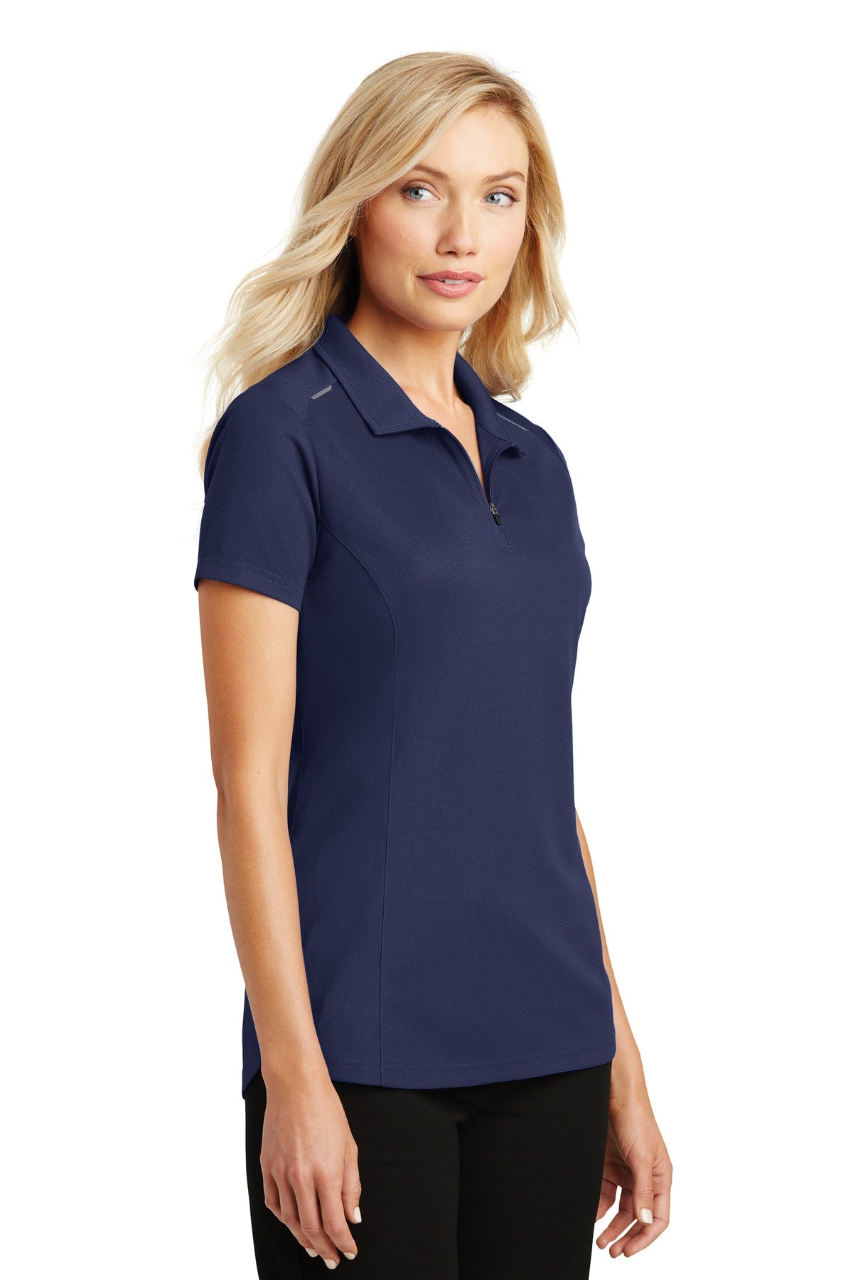 True Navy Port Authority Women's Pinpoint Mesh Zip Polo. L580