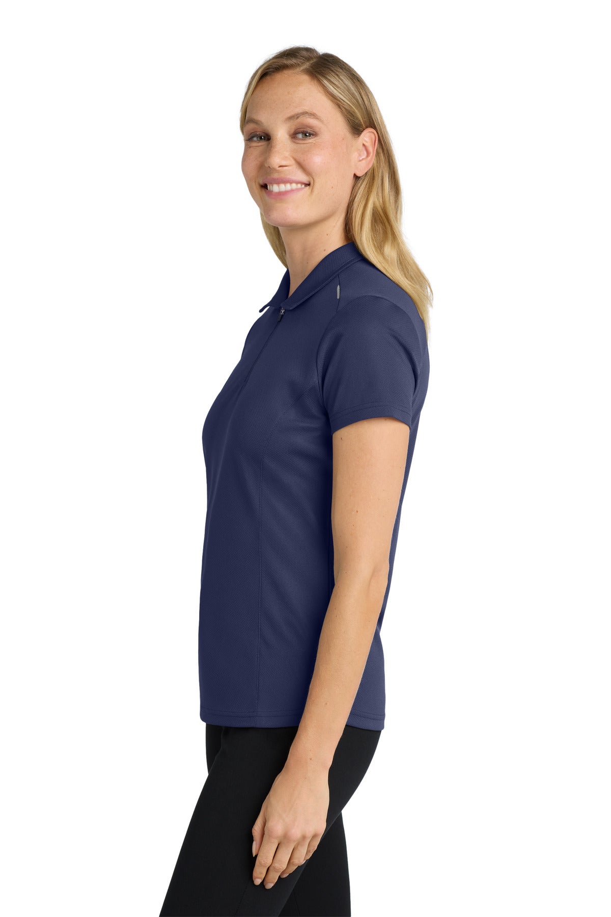 True Navy Port Authority Women's Pinpoint Mesh Zip Polo. L580