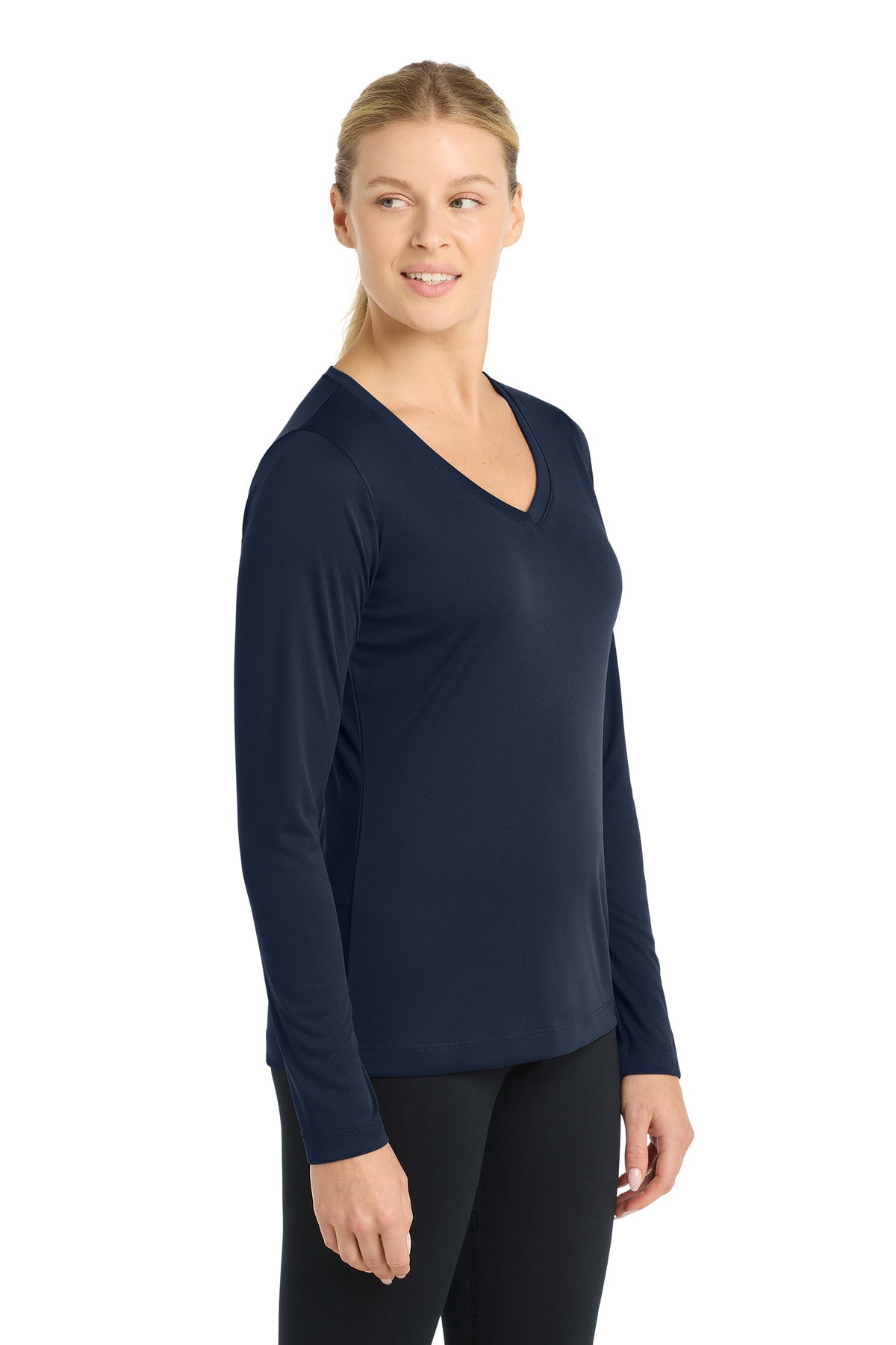 True Navy Sport-Tek Women's Long Sleeve PosiCharge Competitor V-Neck Tee. LST353LS