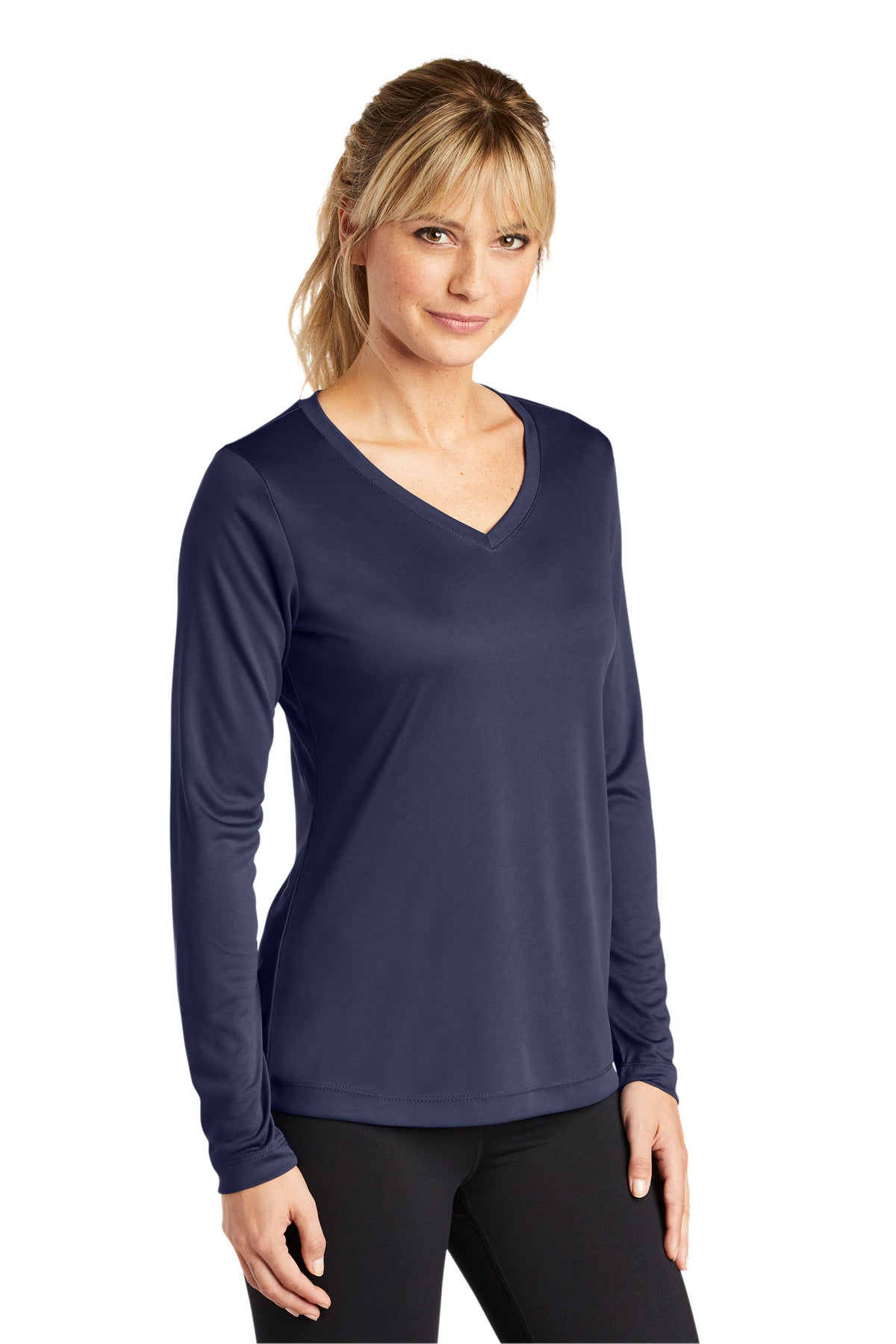 True Navy Sport-Tek Women's Long Sleeve PosiCharge Competitor V-Neck Tee. LST353LS