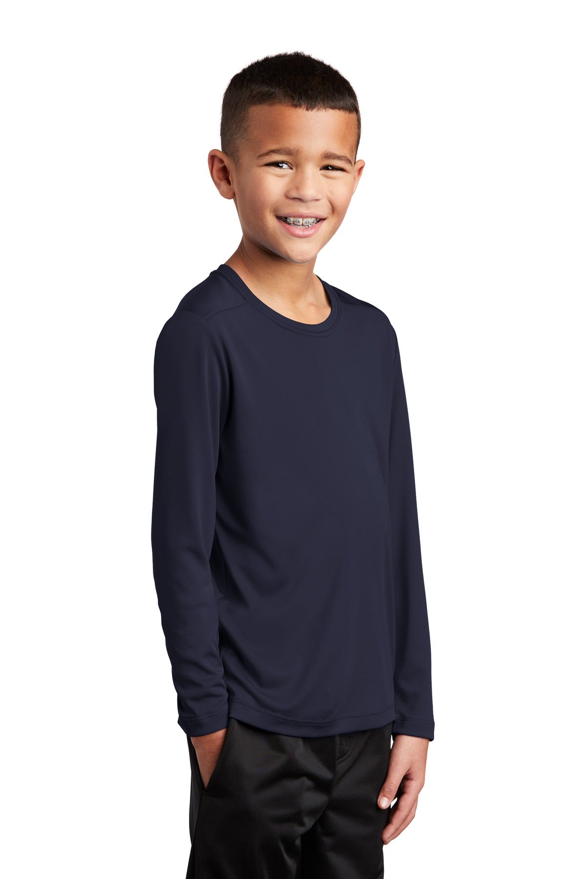 True Navy Sport-Tek Youth Posi-UV Pro Long Sleeve Tee. YST420LS