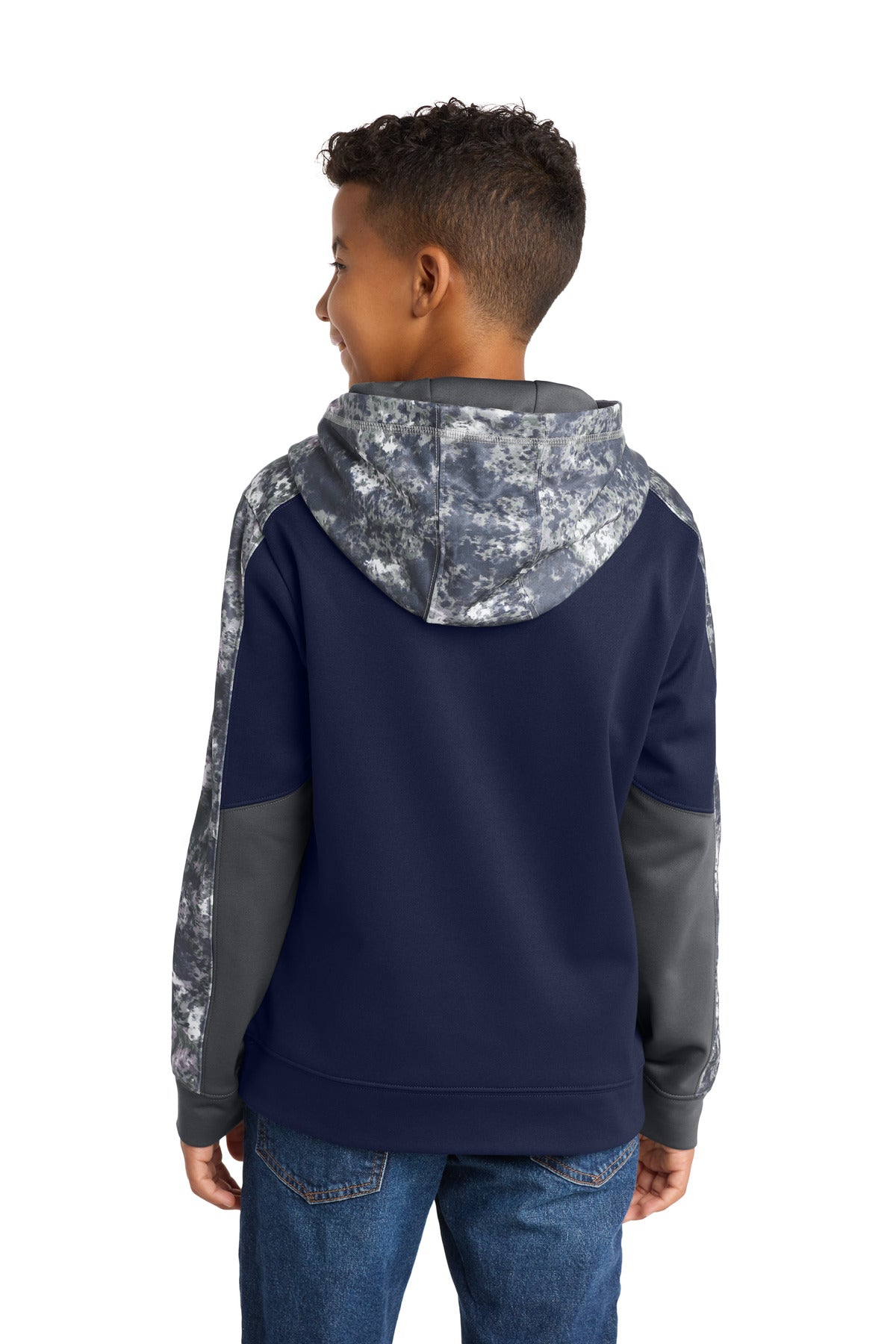True Navy/Navy Sport-Tek Youth Sport-Wick Mineral Freeze Fleece Colorblock Hooded Pullover. YST231
