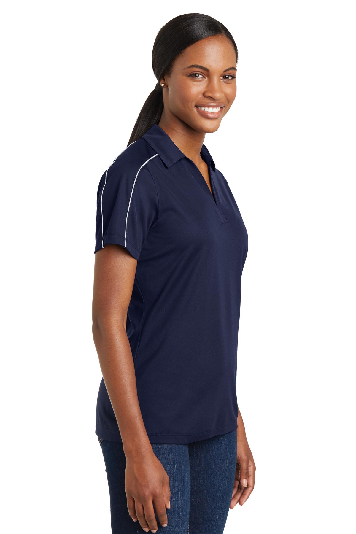 True Navy/Wht Sport-Tek Women's Micropique Sport-Wick Piped Polo. LST653