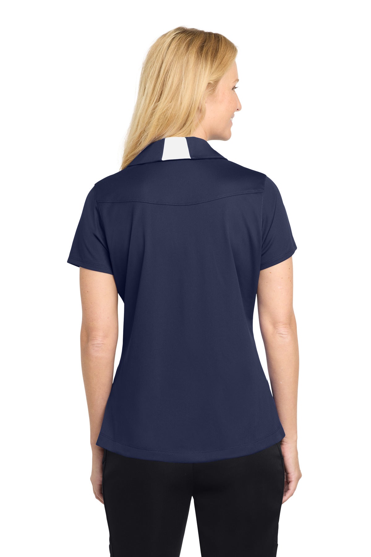 True Navy/Wht Sport-Tek Women's Side Blocked Micropique Sport-Wick Polo. LST655