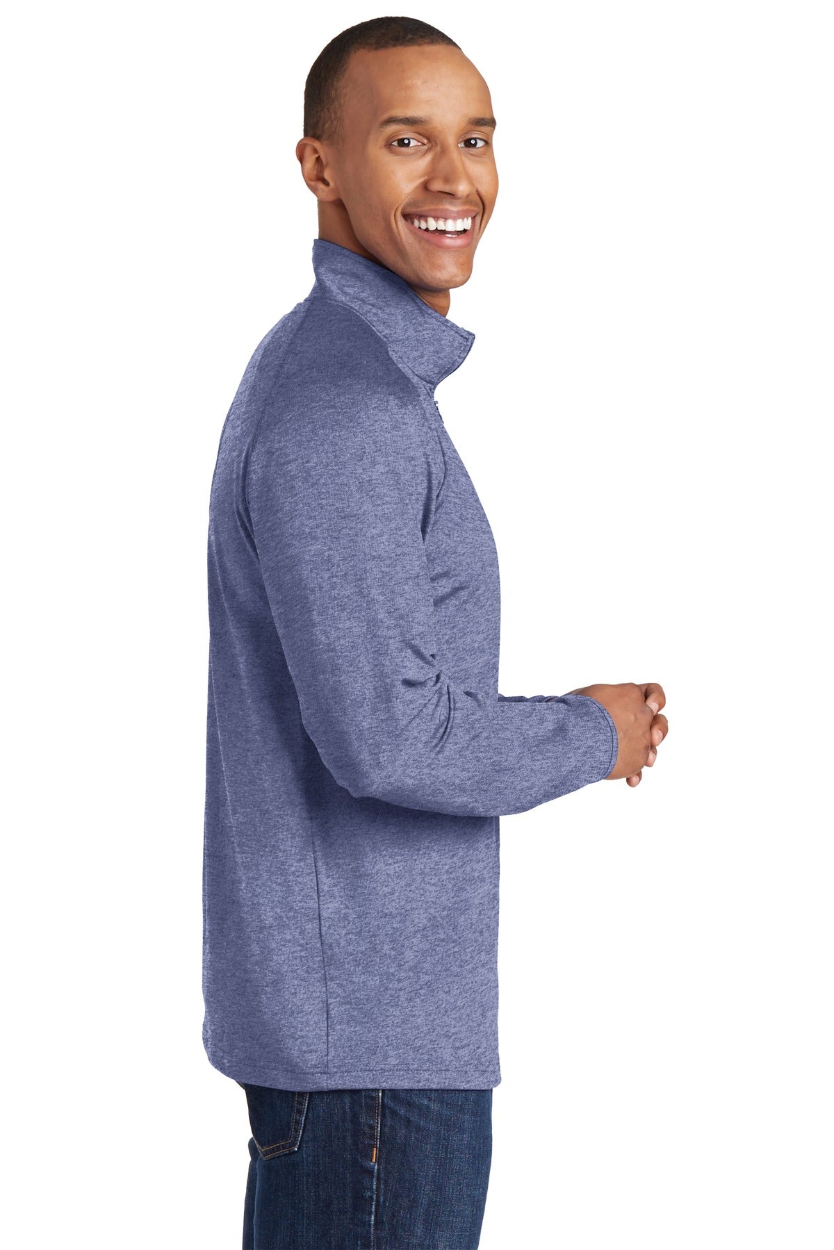 True Nvy Hthr Sport-Tek Tall Sport-Wick Stretch 1/4-Zip Pullover. TST850