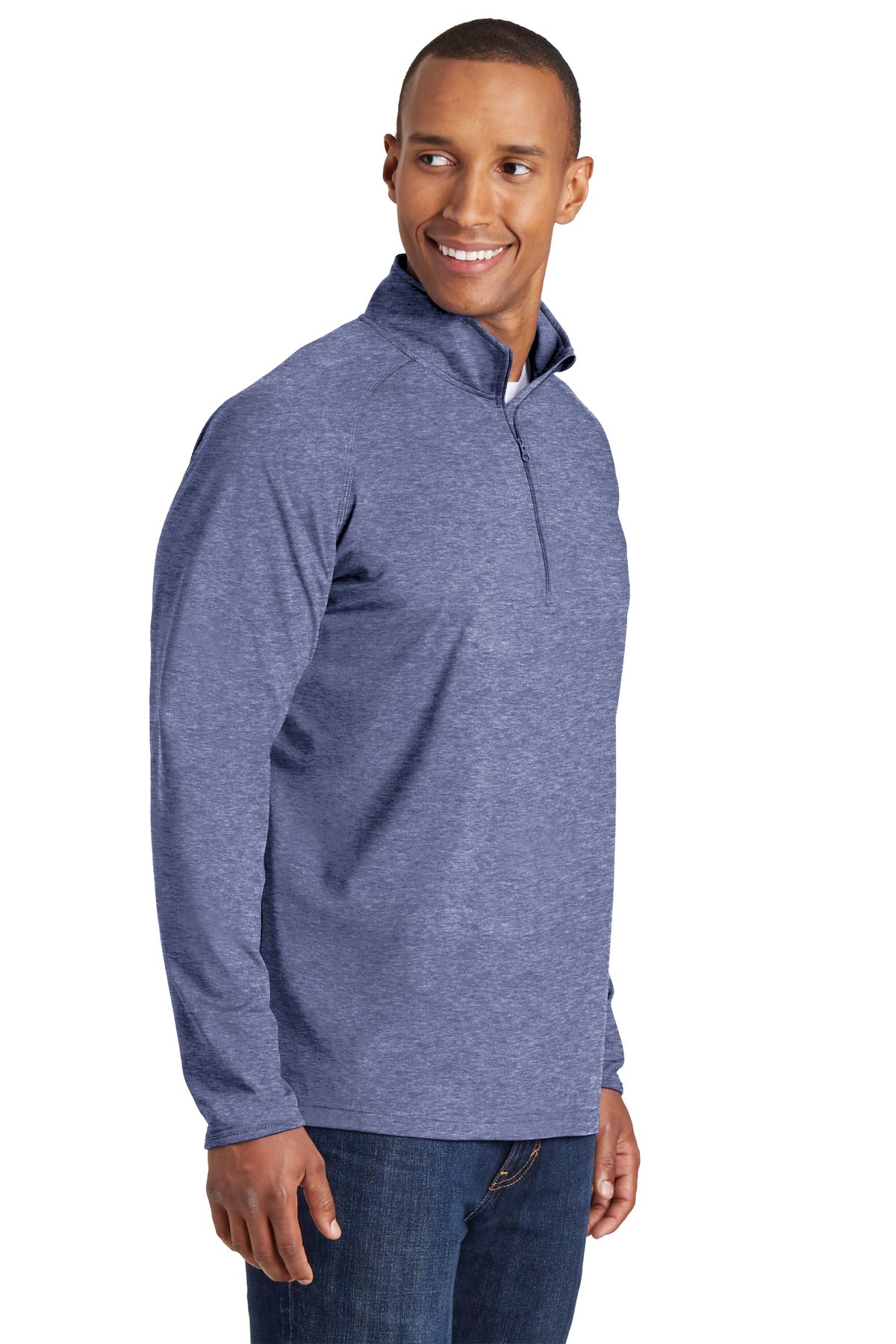 True Nvy Hthr Sport-Tek Tall Sport-Wick Stretch 1/4-Zip Pullover. TST850