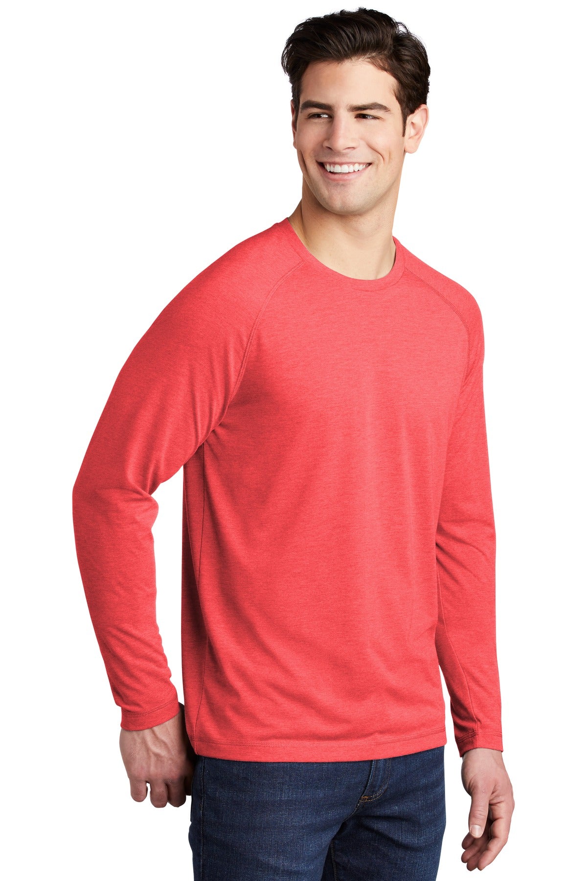 True Red Hthr Sport-Tek PosiCharge Long Sleeve Tri-Blend Wicking Raglan Tee ST400LS