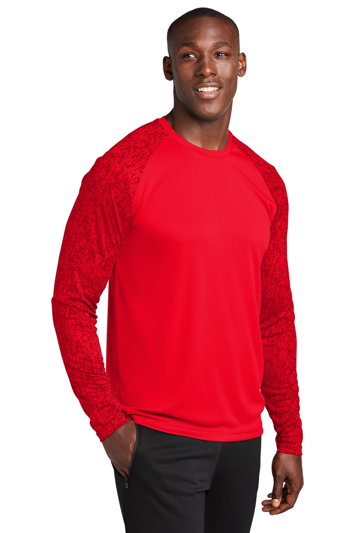True Red Sport-Tek Long Sleeve Digi Camo Tee. ST460LS