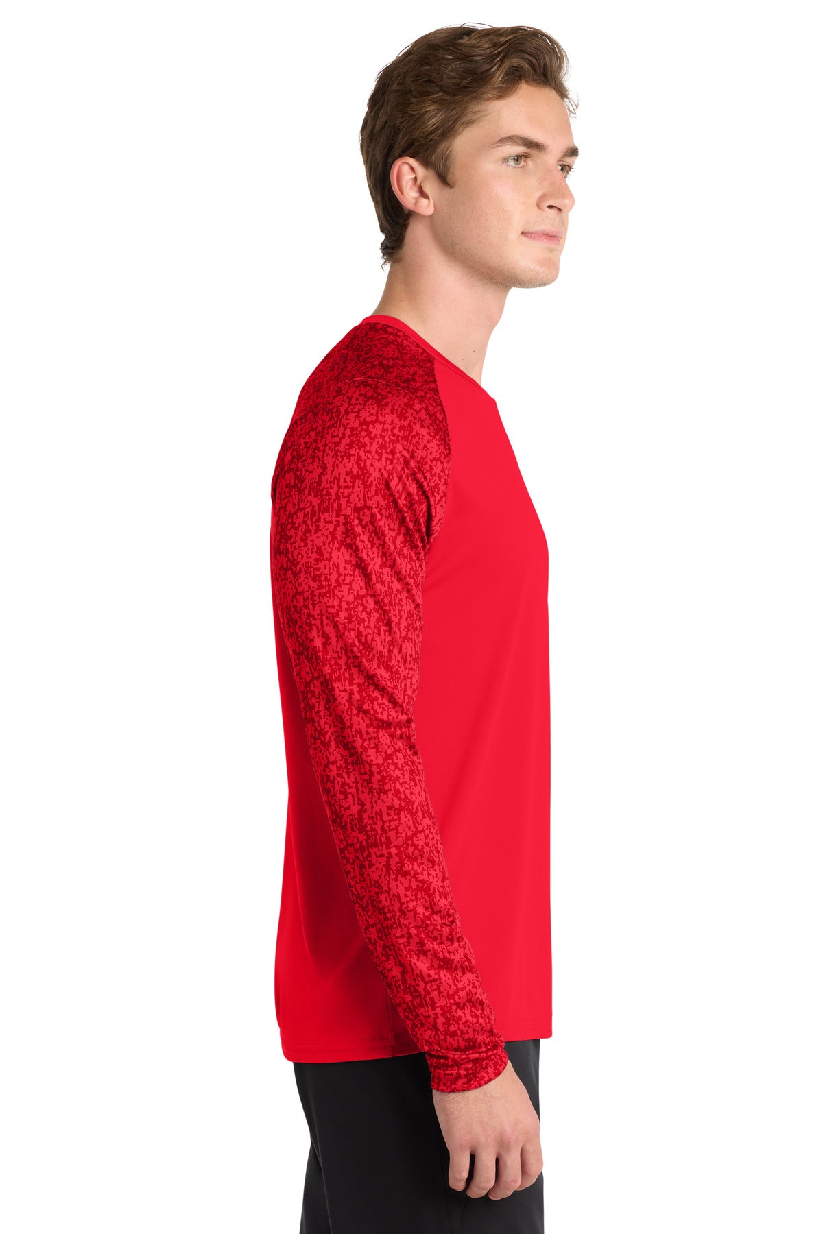 True Red Sport-Tek Long Sleeve Digi Camo Tee. ST460LS