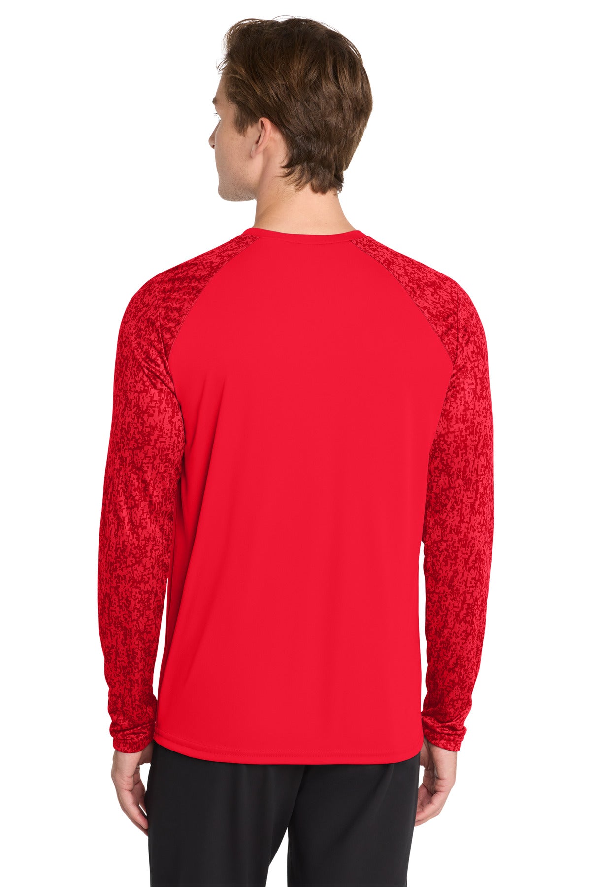 True Red Sport-Tek Long Sleeve Digi Camo Tee. ST460LS