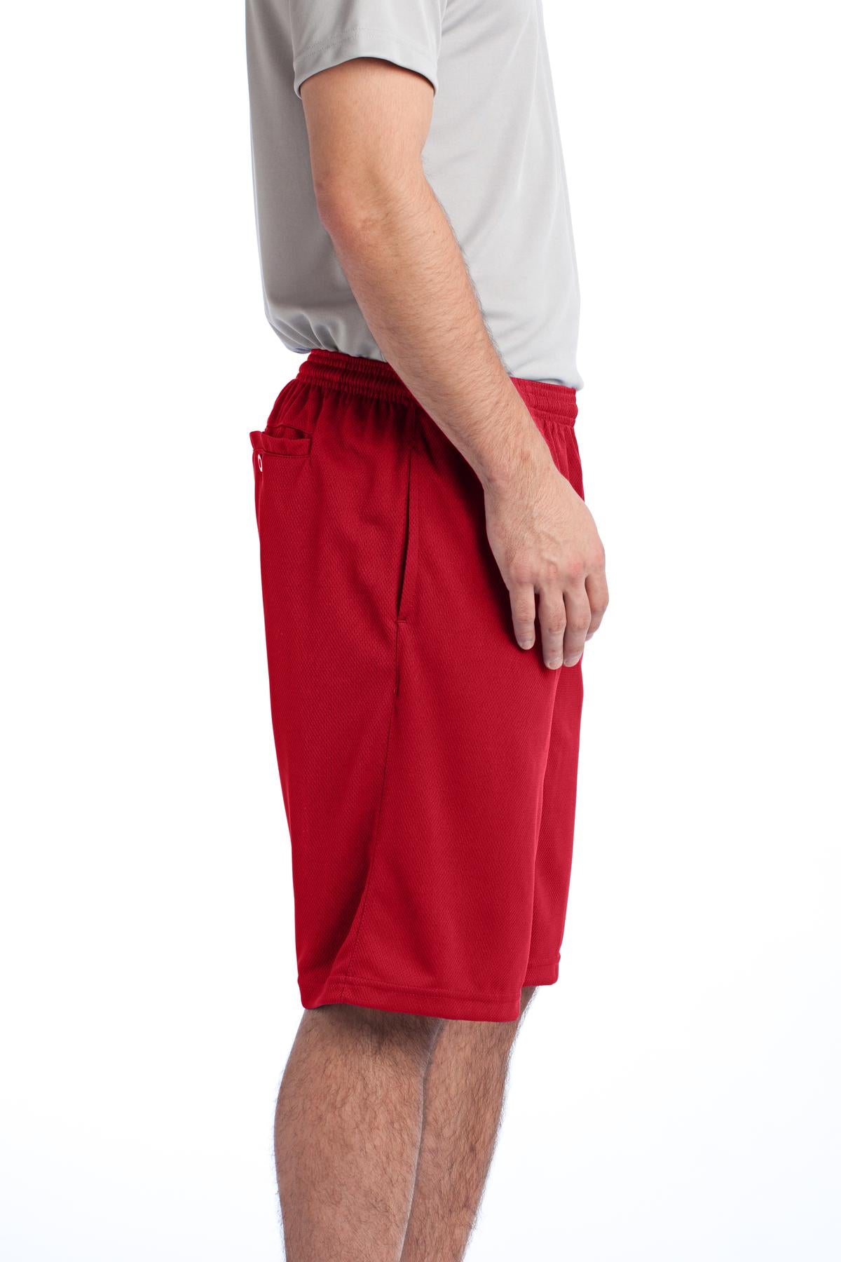 True Red Sport-Tek PosiCharge Tough Mesh Pocket Short. ST312
