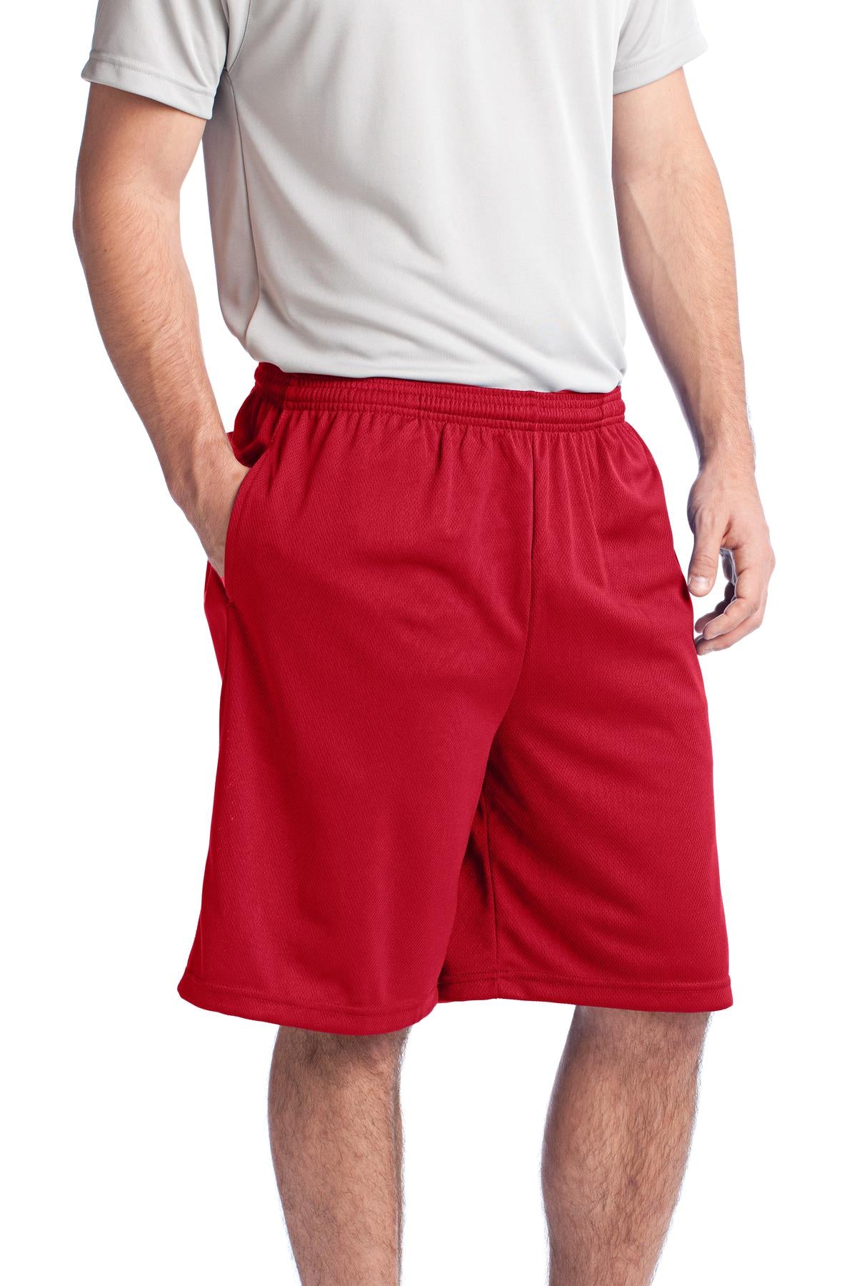 True Red Sport-Tek PosiCharge Tough Mesh Pocket Short. ST312