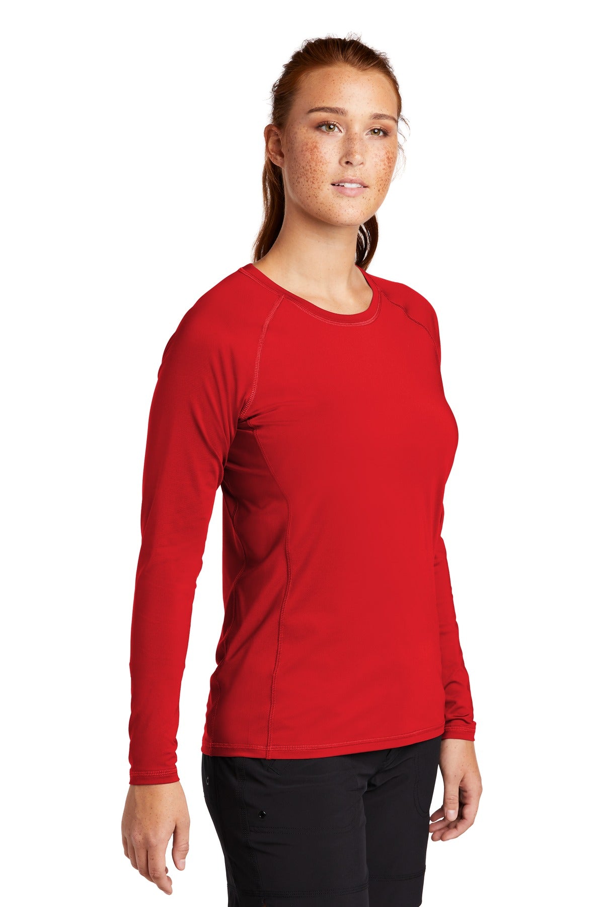 True Red Sport-Tek Women's Long Sleeve Rashguard Tee. LST470LS