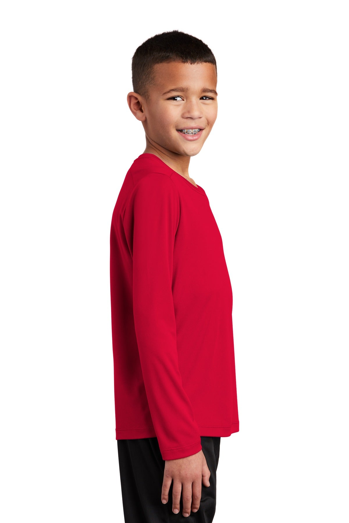 True Red Sport-Tek Youth Posi-UV Pro Long Sleeve Tee. YST420LS