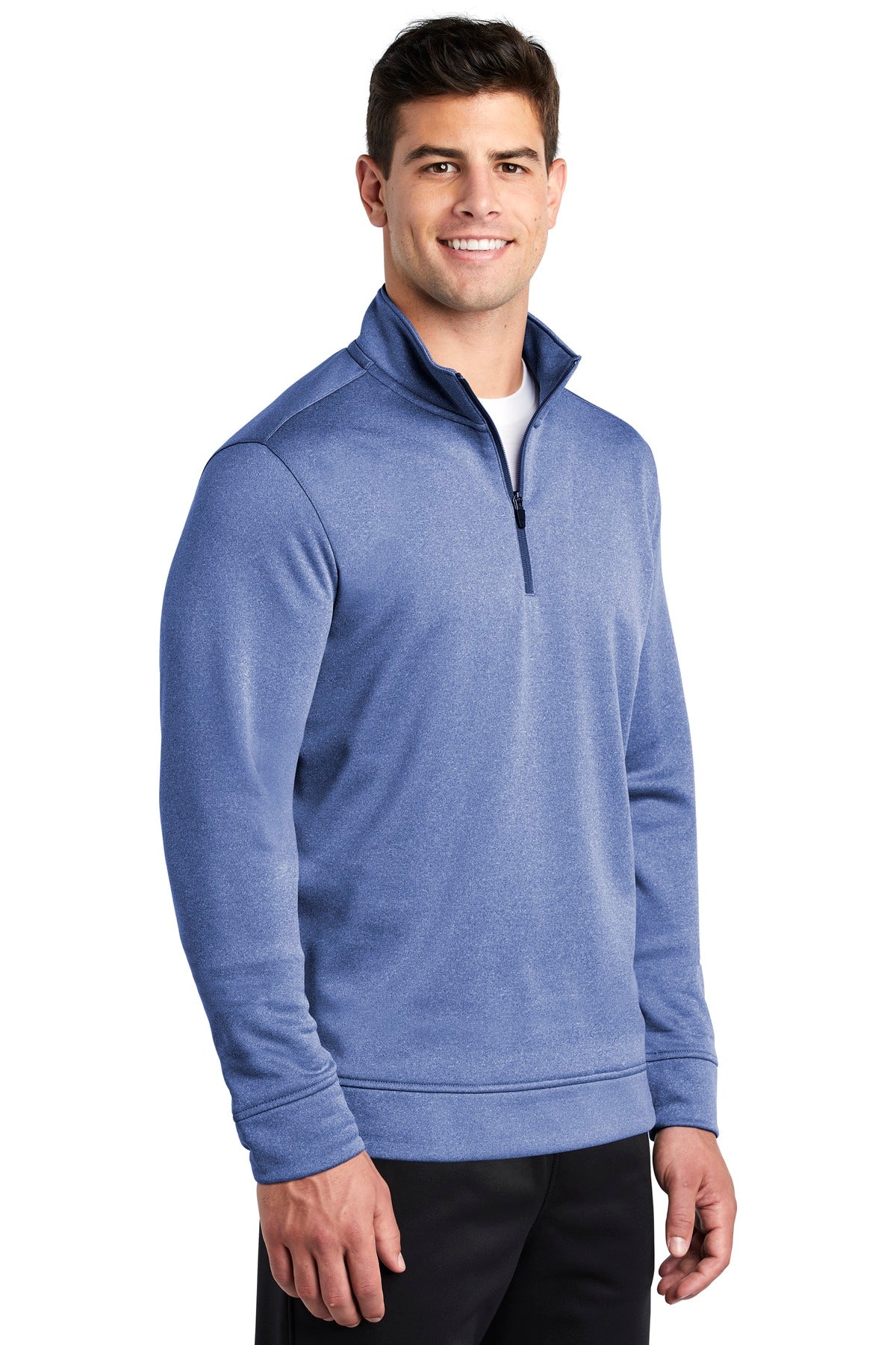True Royal Hth Sport-Tek PosiCharge Sport-Wick Heather Fleece 1/4-Zip Pullover. ST263