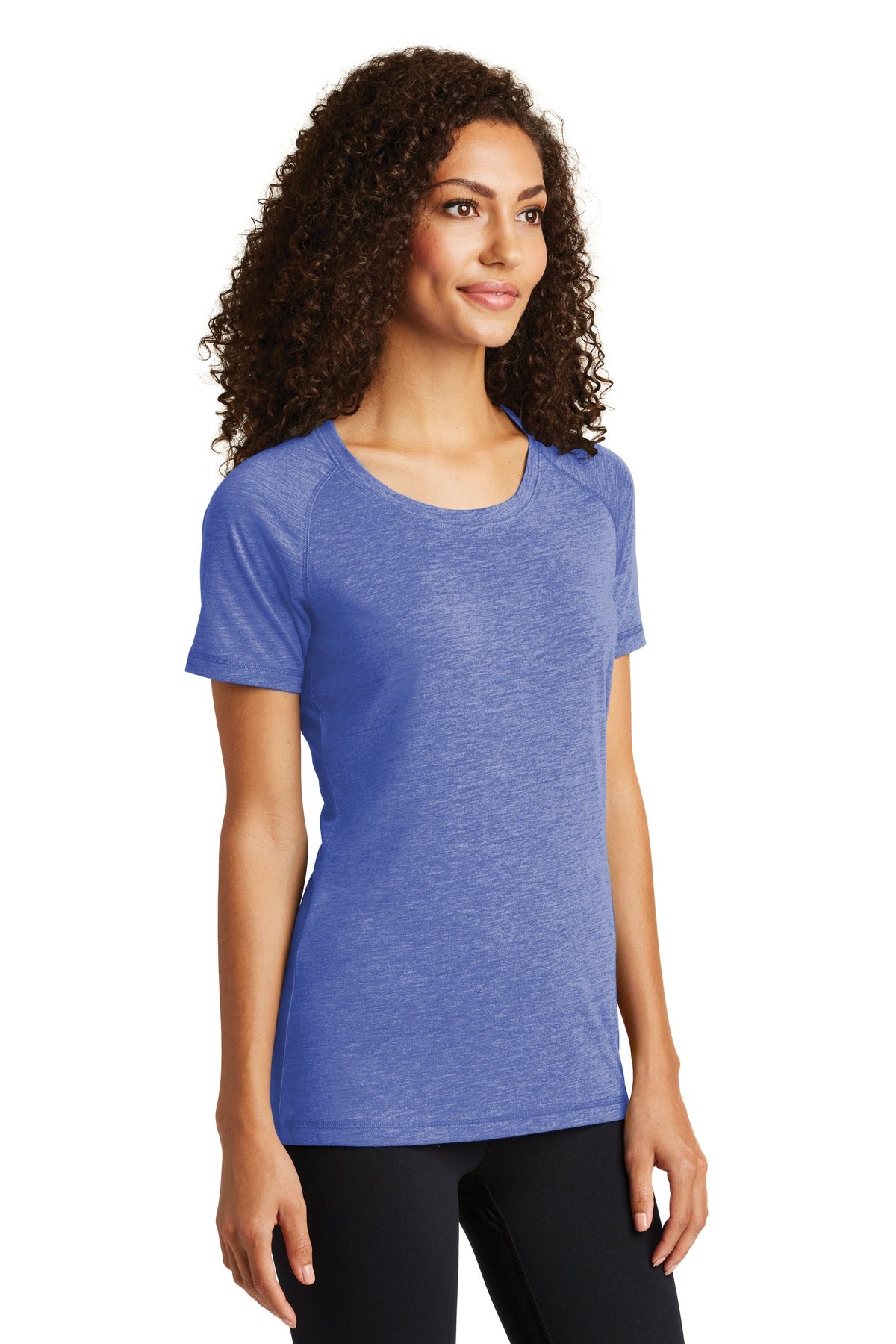 True Royal Hth Sport-Tek Women's PosiCharge Tri-Blend Wicking Scoop Neck Raglan Tee. LST400