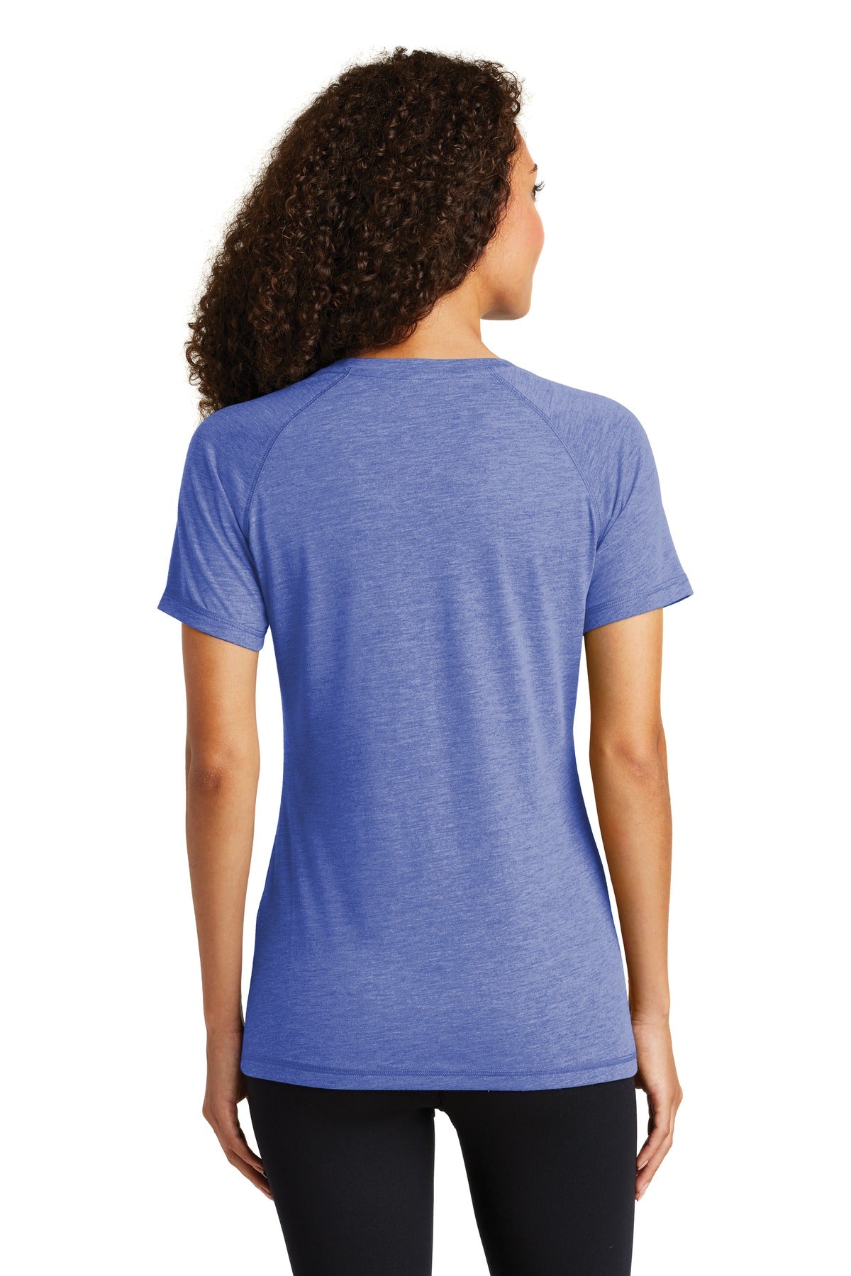 True Royal Hth Sport-Tek Women's PosiCharge Tri-Blend Wicking Scoop Neck Raglan Tee. LST400