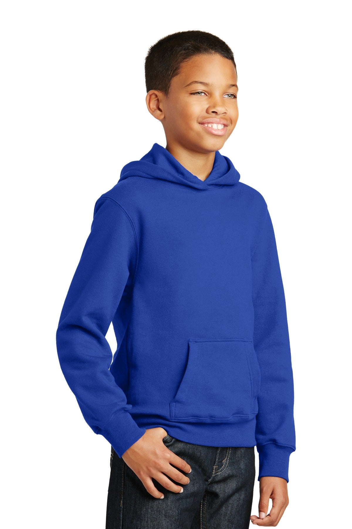 True Royal Port & Company Youth Fan Favorite Fleece Pullover Hooded Sweatshirt. PC850YH