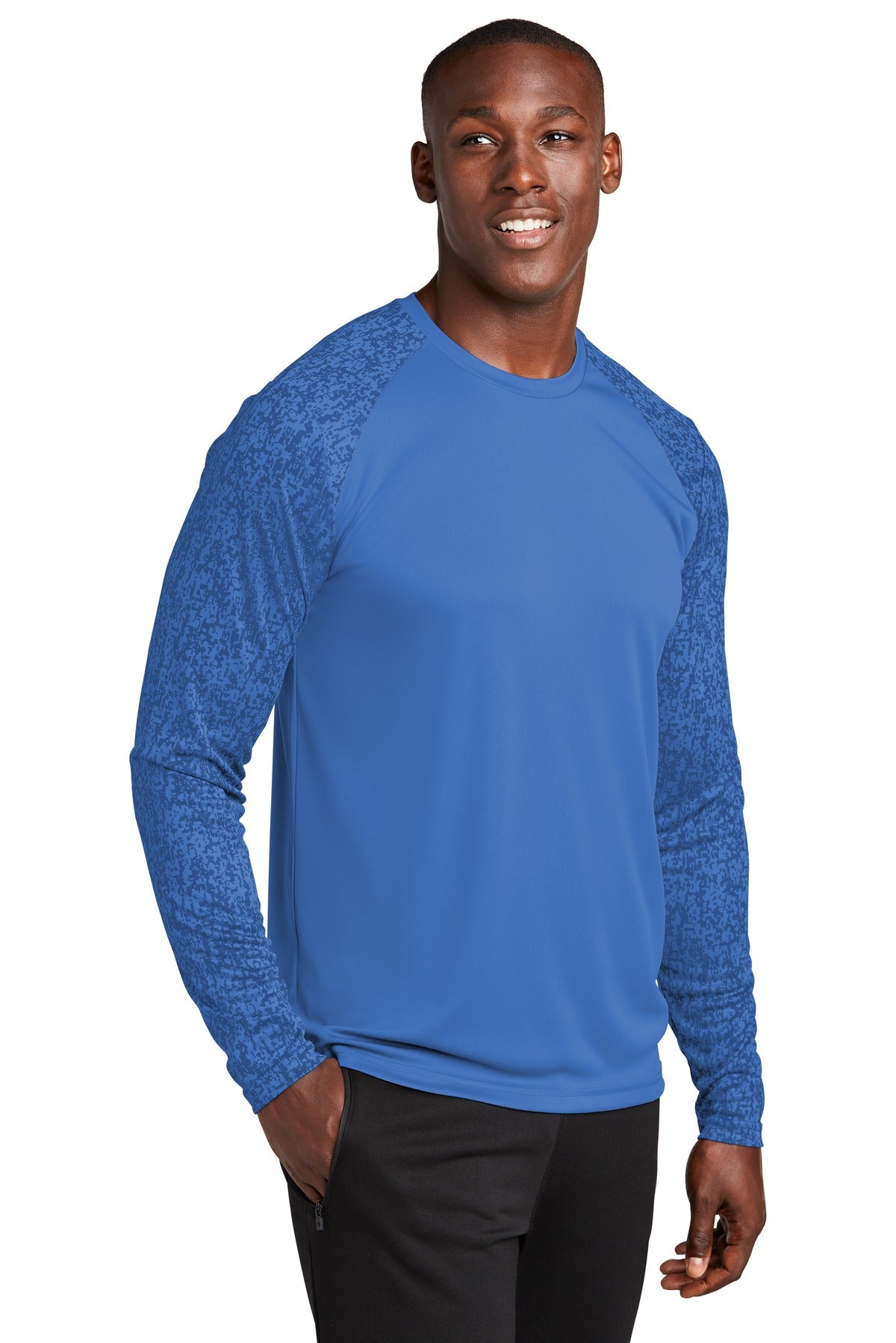 True Royal Sport-Tek Long Sleeve Digi Camo Tee. ST460LS