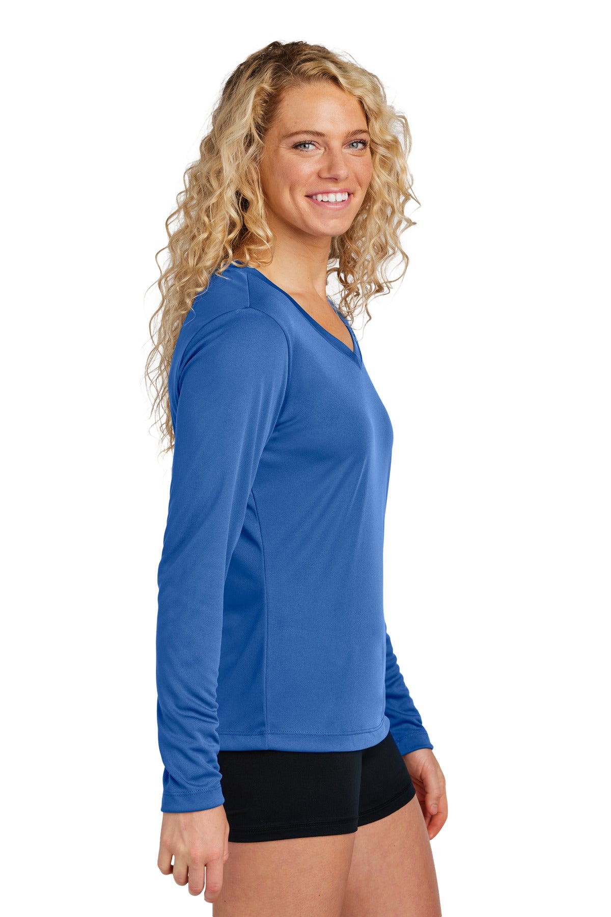 True Royal Sport-Tek Women's Long Sleeve PosiCharge Competitor V-Neck Tee. LST353LS