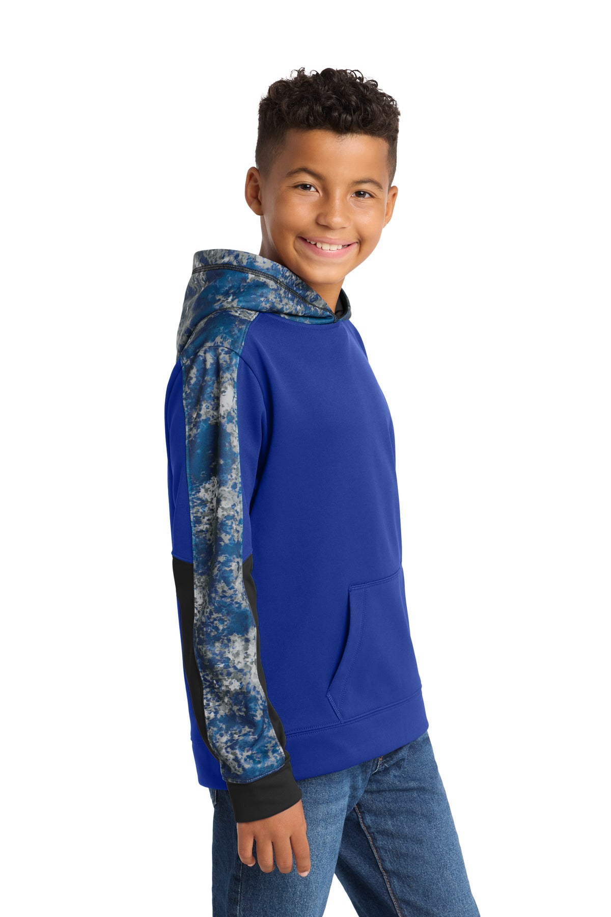 True Roy/Tr Ry Sport-Tek Youth Sport-Wick Mineral Freeze Fleece Colorblock Hooded Pullover. YST231